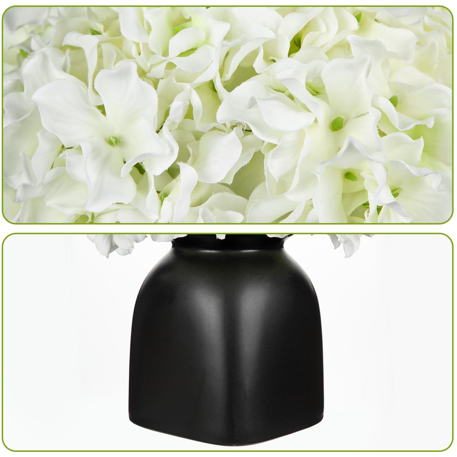 White Hydrangea Artificial Flowers in Ceramic Vase, Black Vase Farmhouse Cent…