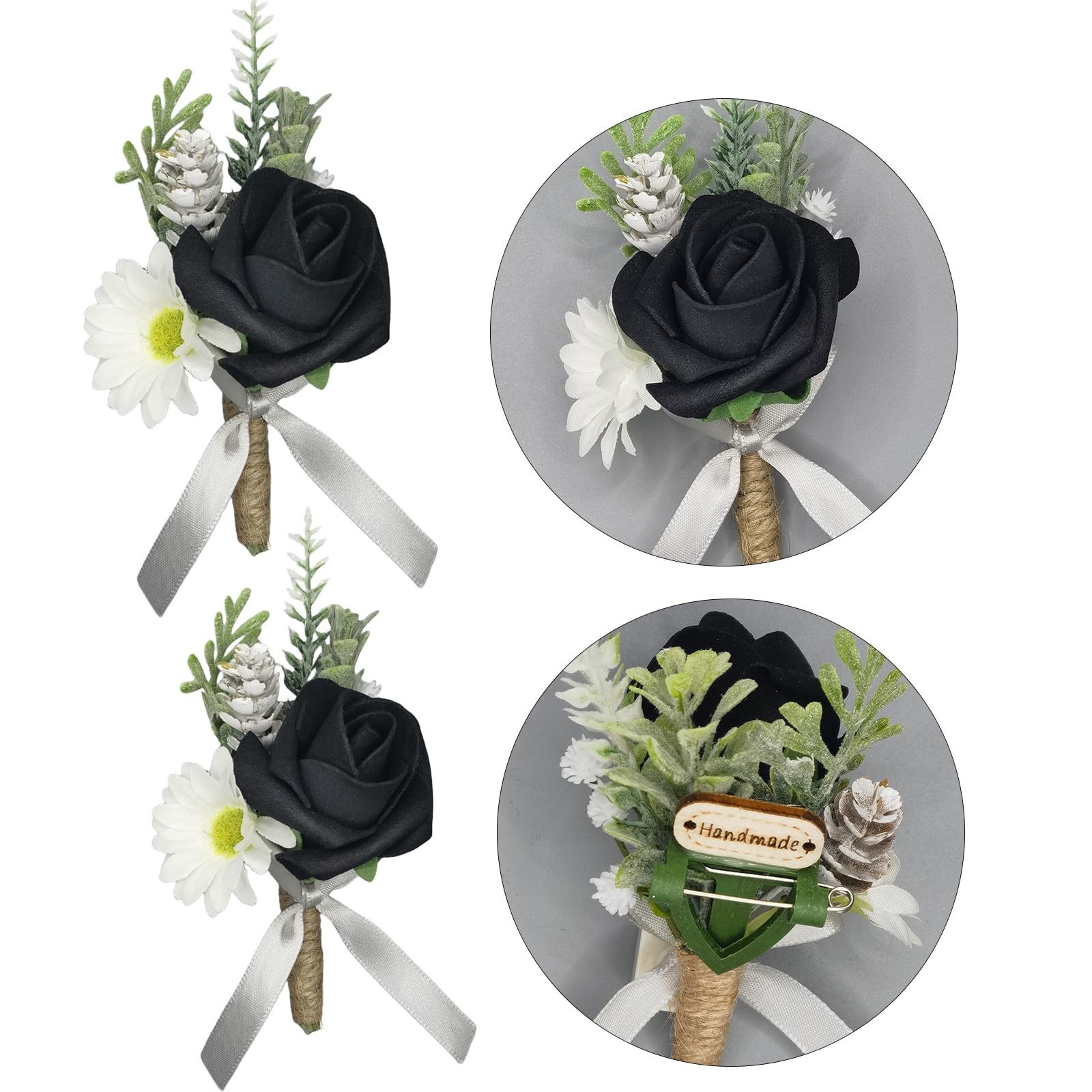 Black Corsage and Boutonniere Set Elegant Corsage Wristlet Accessories for Pr…