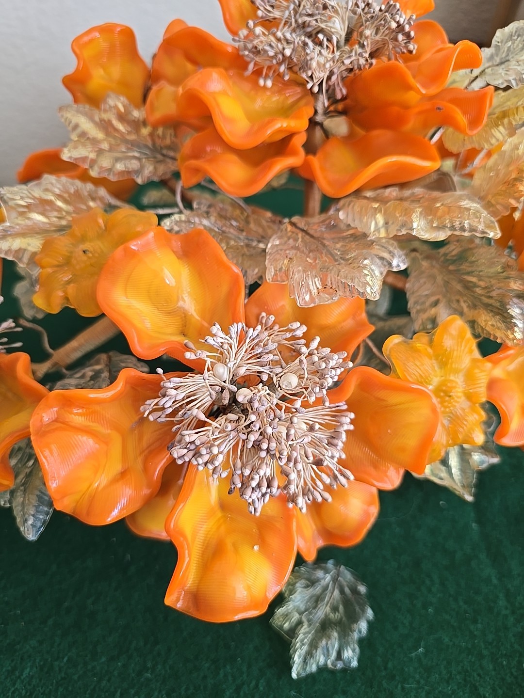 Art Glass Orange Flower Arrangement Peony Bonsai Tree Centerpiece Murano? Italy
