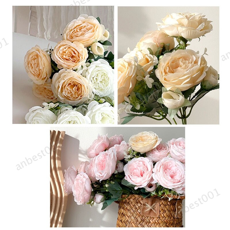 Silk Peony Artificial Fake Flower pink rose Bouquet Decoration Garden Wedding