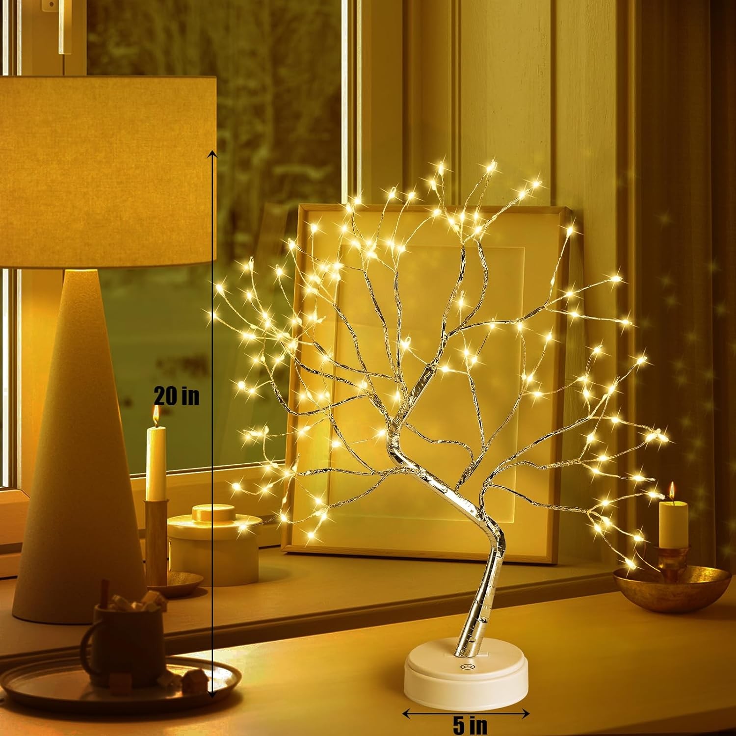 Hbaushun 20″ Tabletop Bonsai Tree Light, 108 LED Fairy Light Warm White
