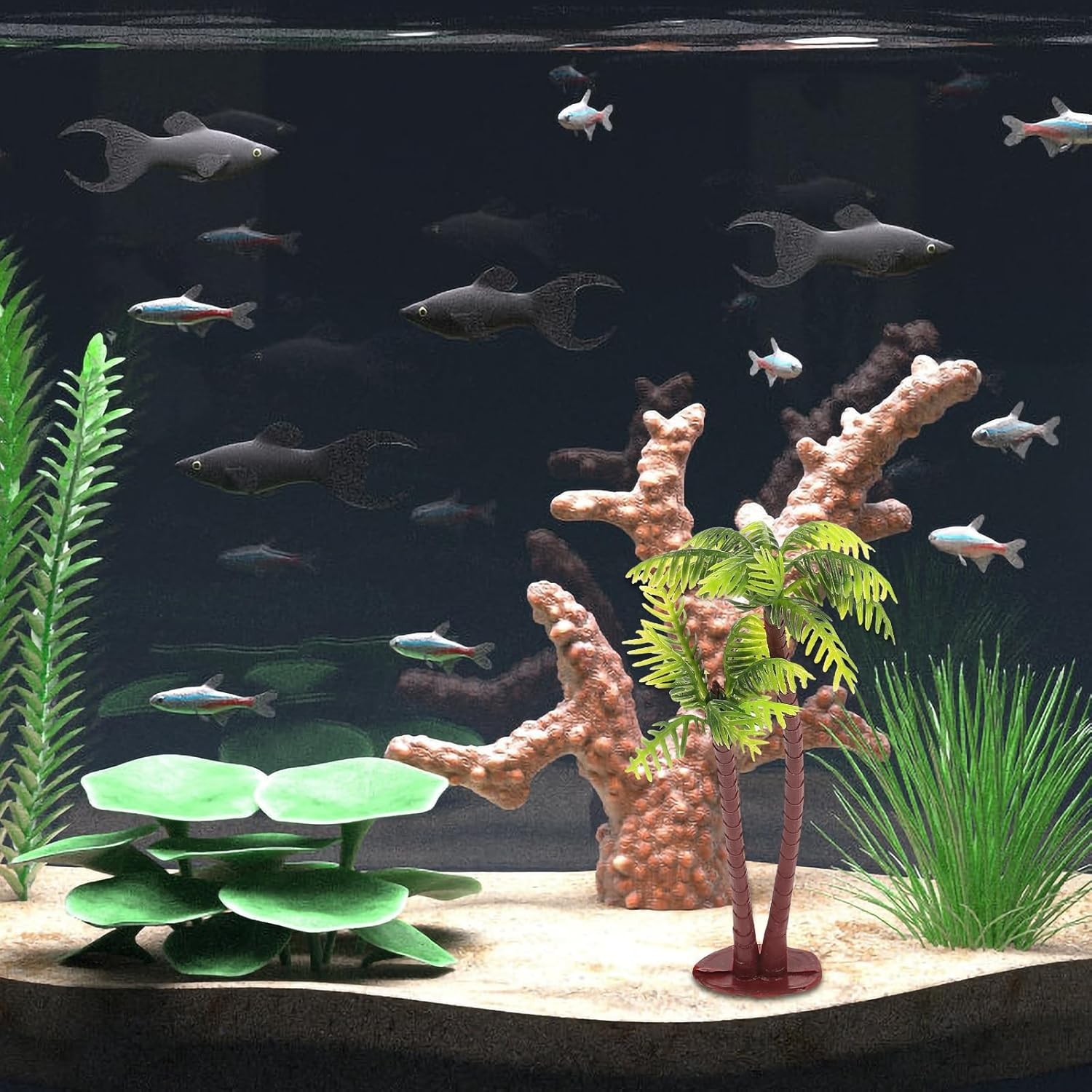 Amosfun 5Pcs Plastic Coconut Palm Model Trees Artificial As Shown