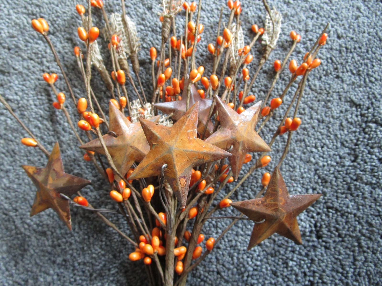 Pip Rice Berry Pick Orange Rusty Stars Burlap 12″Country Farmhouse Rustic 4355P