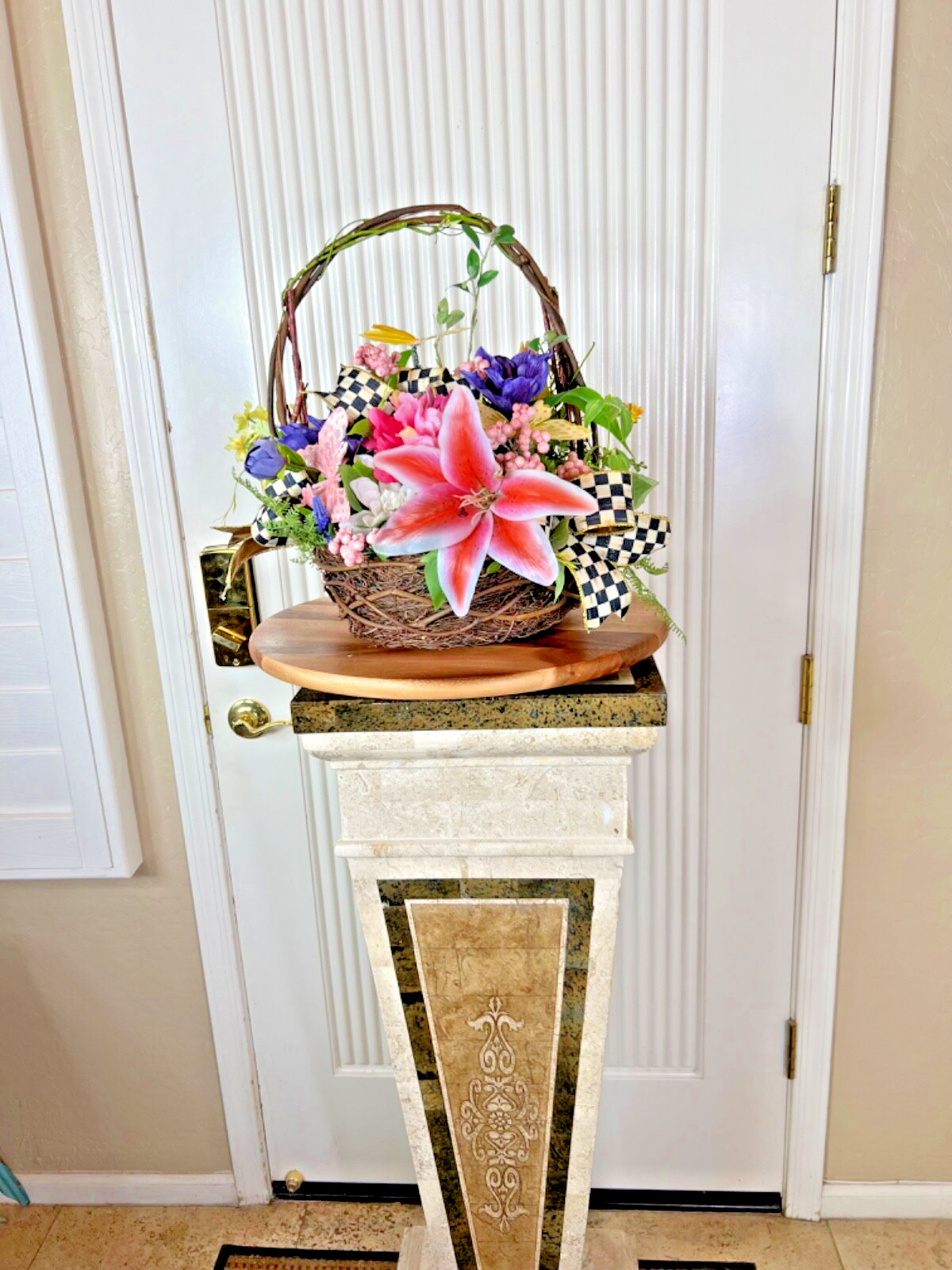 Spring-Summer Silk Flower Basket, Realistic Silk Basket, Tabletop Decor, Gifts