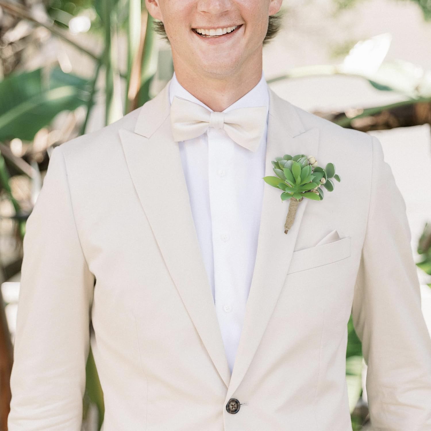 6 PCS Succulent Boutonnieres With Pins For Men Groom Wedding Prom Bridal