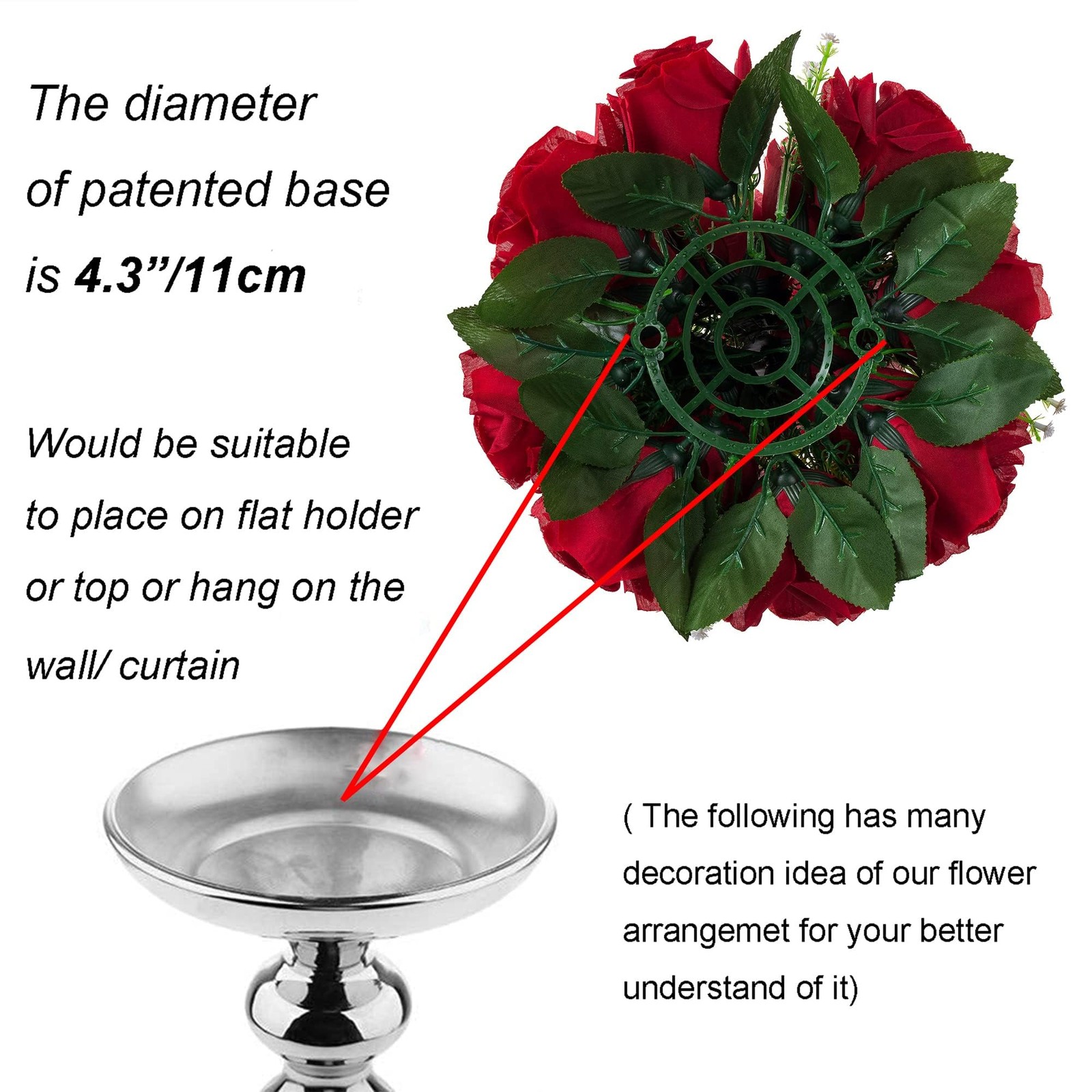 2 PCS Crimson Red Fake Flowers Kissing Balls Wedding Rose Centerpieces Decor