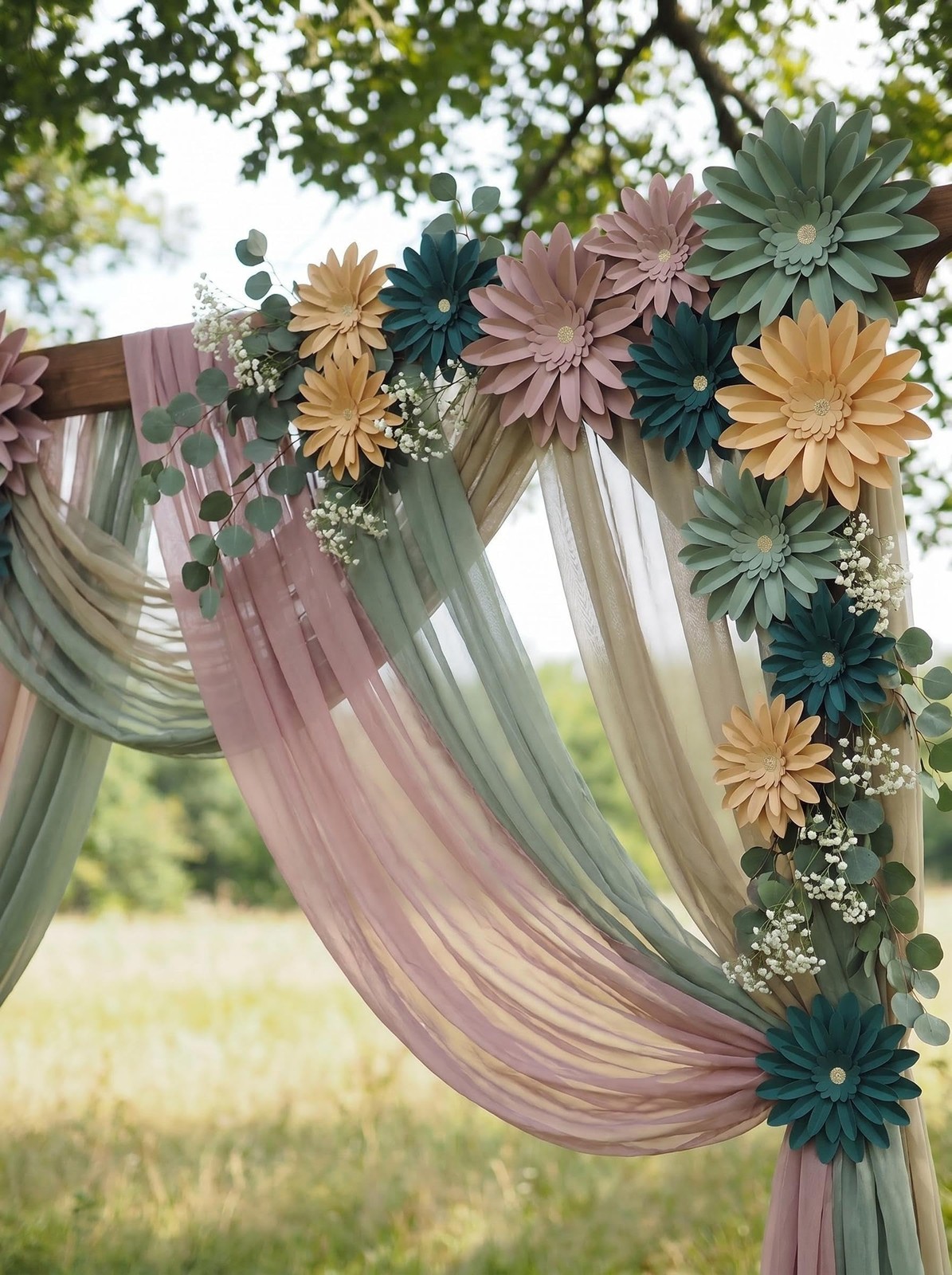Dusty Pink-Sage Green-Mustard Yellow 3D Paper Flower Wall Decor Set of 9 – Ha…