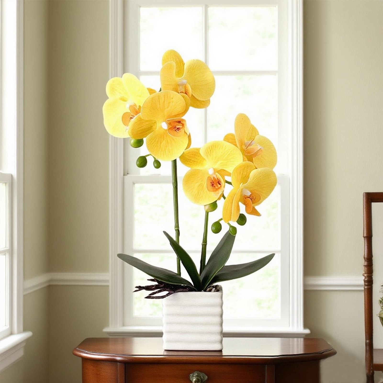 Artificial Orchids Home Decor Indoor Vase Yellow Flower Height 14 Inch Plant