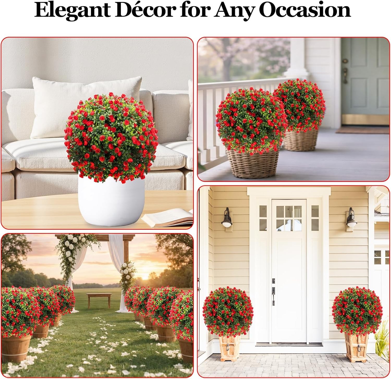 2 Set Artificial Rose Boxwood Topiary Ball Trees with Ground Spike, UV protected