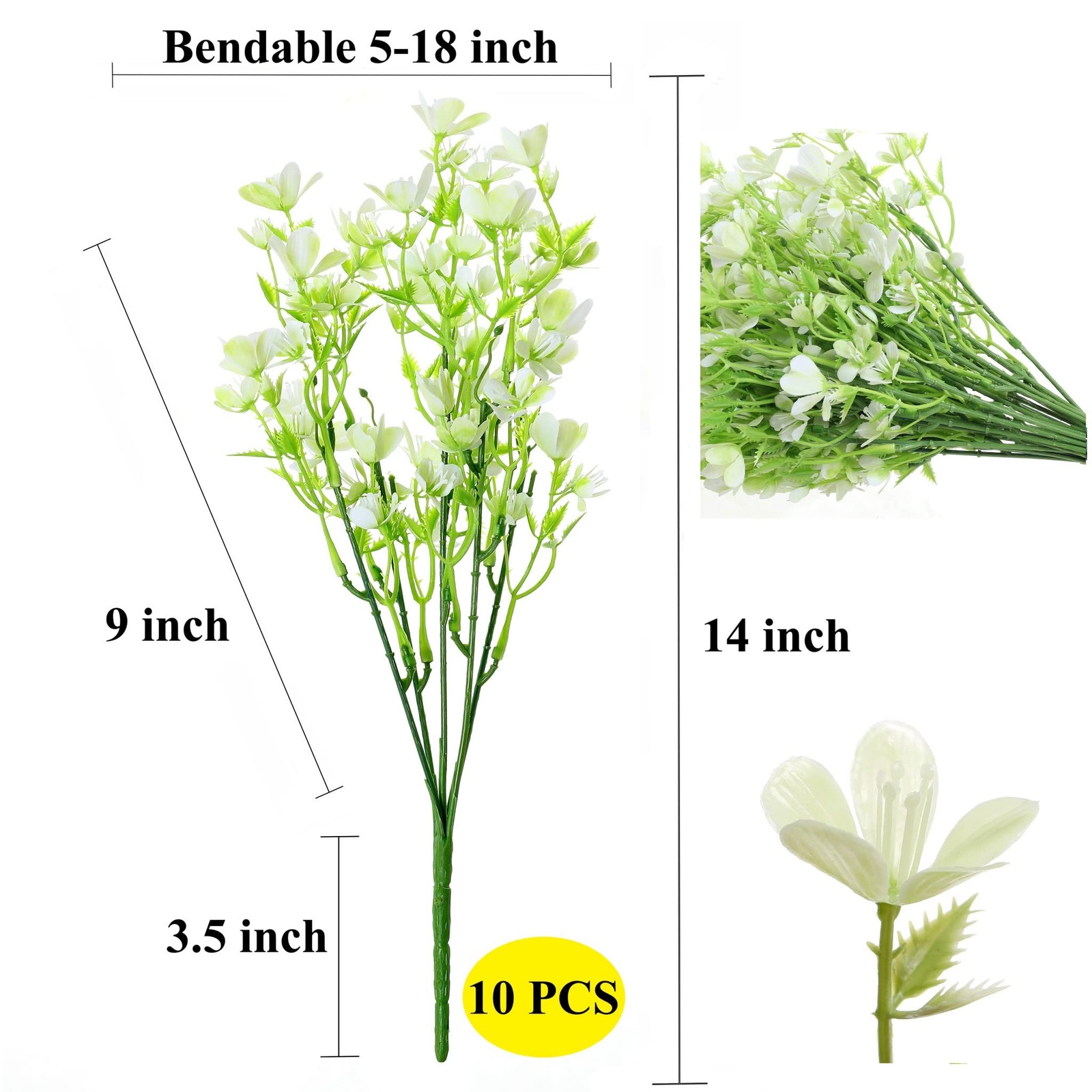 White Plastic Flowers Artificial Bouquets Faux Wildflowers Real-Touch Plants …