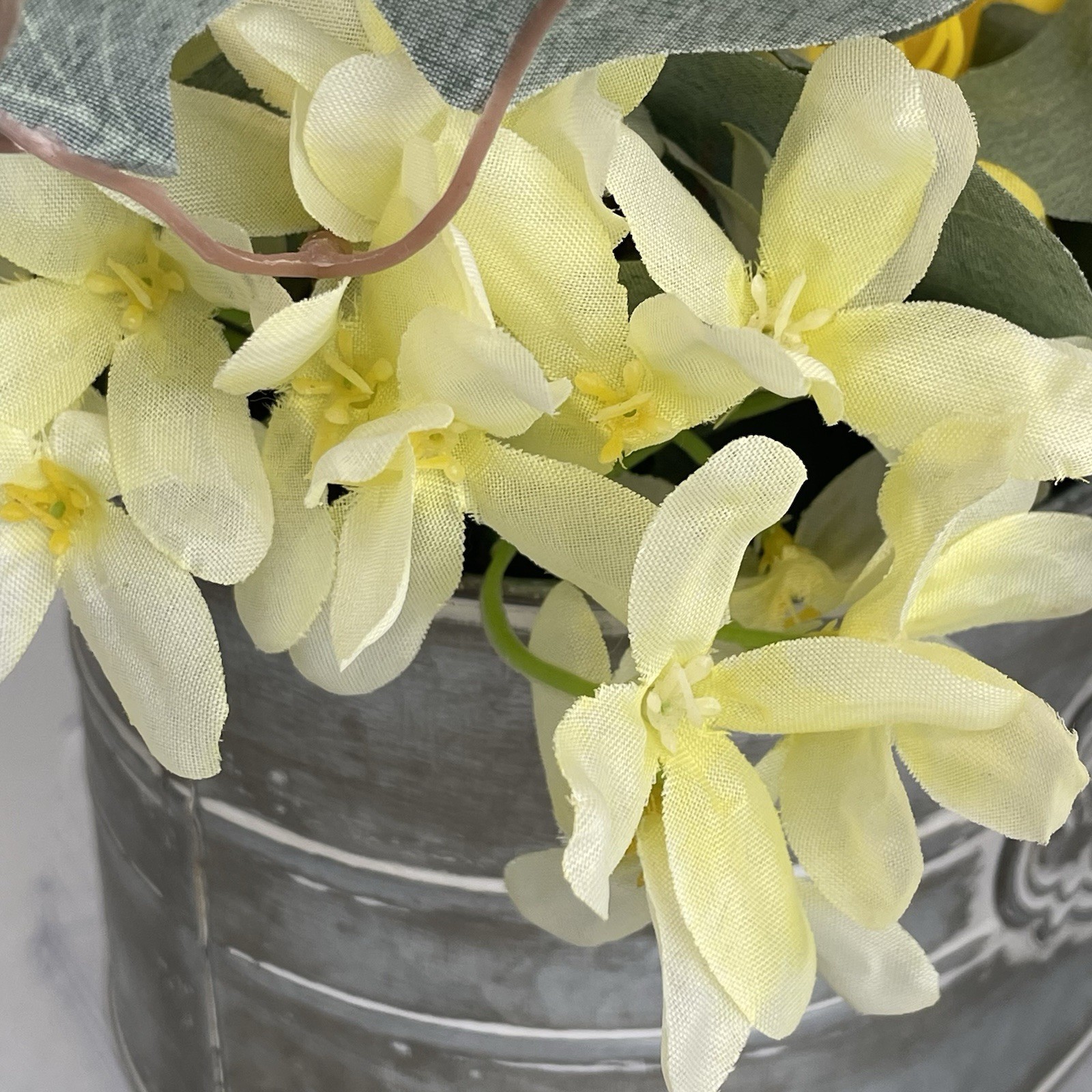 Artificial Floral Basket Arrangement Centerpiece Yellow Flowers in Metal Planter