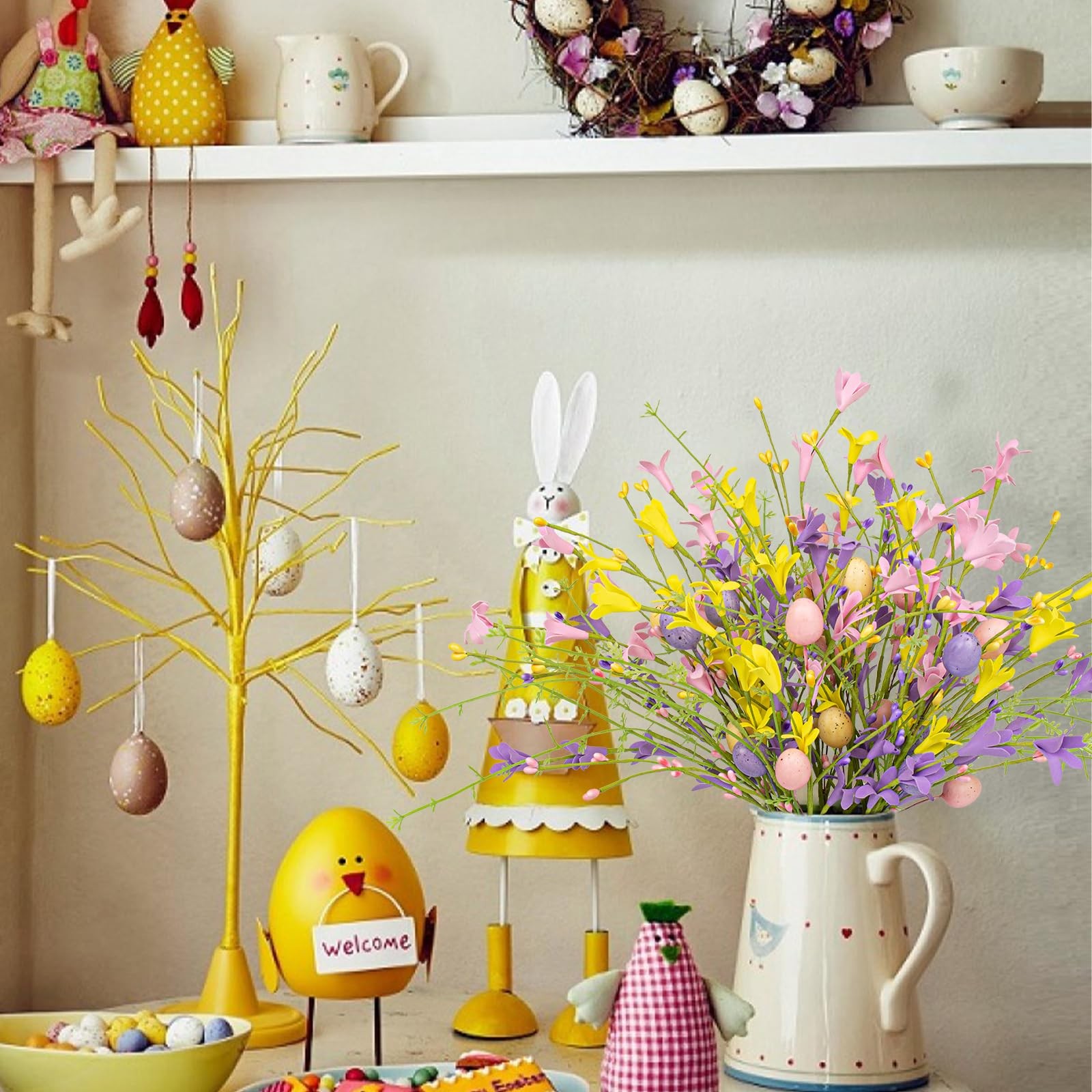 Easter Flower Decorations 12 Pack Easter Egg Picks Artificial Forsythia Flowe…