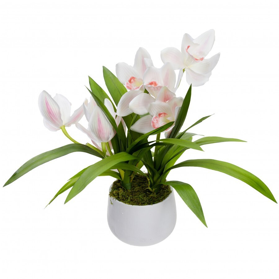 43cm Faux Cymbidium in Pot Artificial Flower Fake – Cream