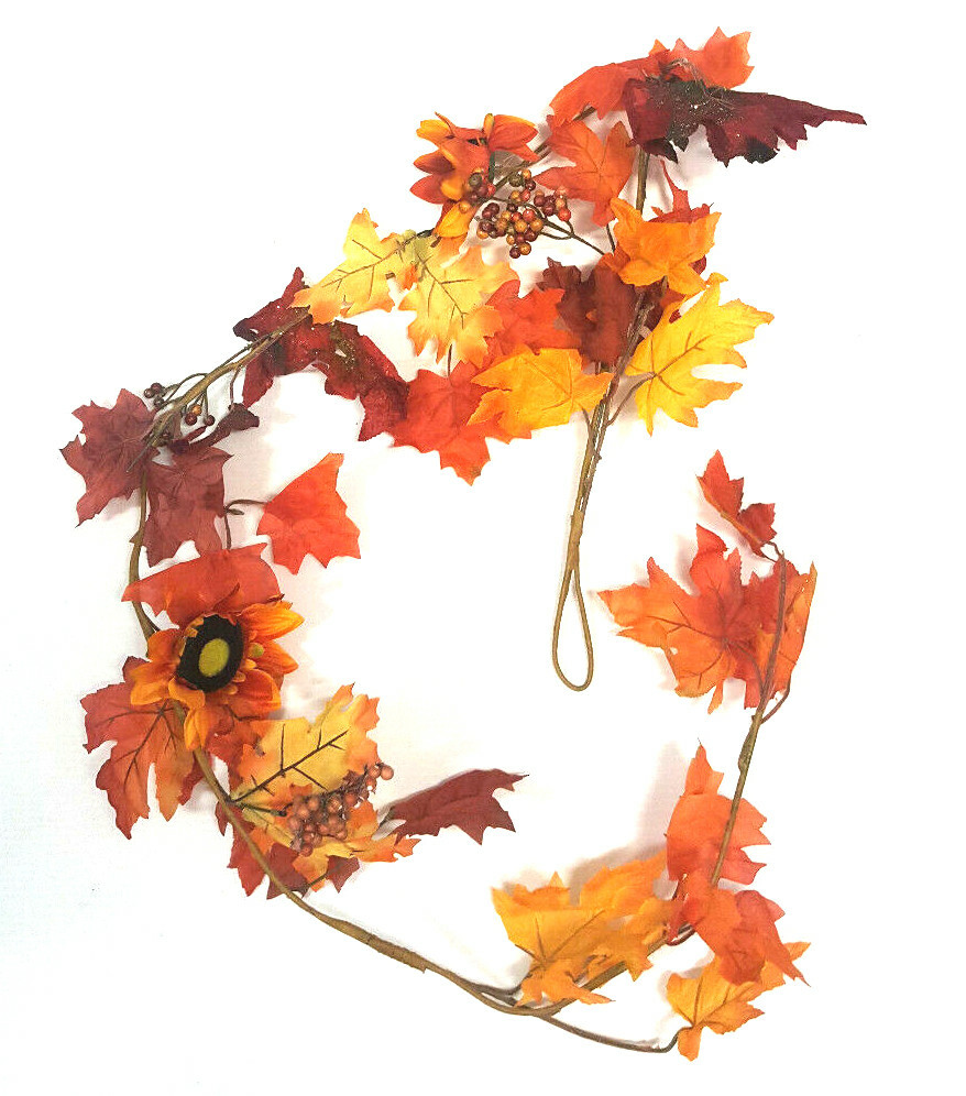 Fall Garland Maple Leaf 5ft Foliage Mantle Vine Door Wall Decor Autumn Halloween