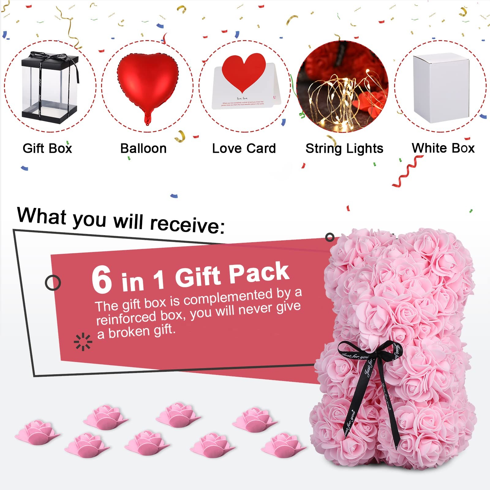 Rose Bear Valentine’s Day Flower Gifts for Mom Grandma, Rose Teddy Bear with …
