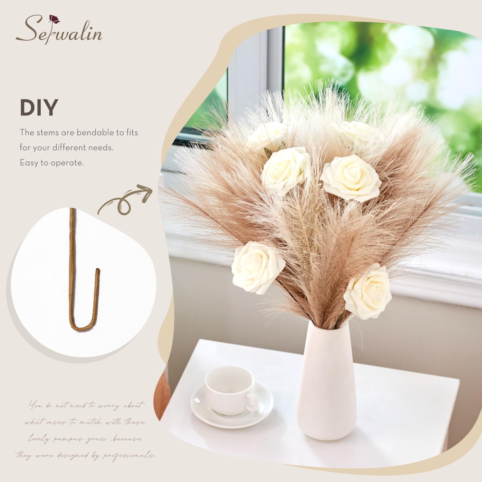 𝟲𝟬pcs Pampas Grass Decor, 𝟭𝟳.𝟳Inch Pampas Grass Home Decor, Faux Pampas …