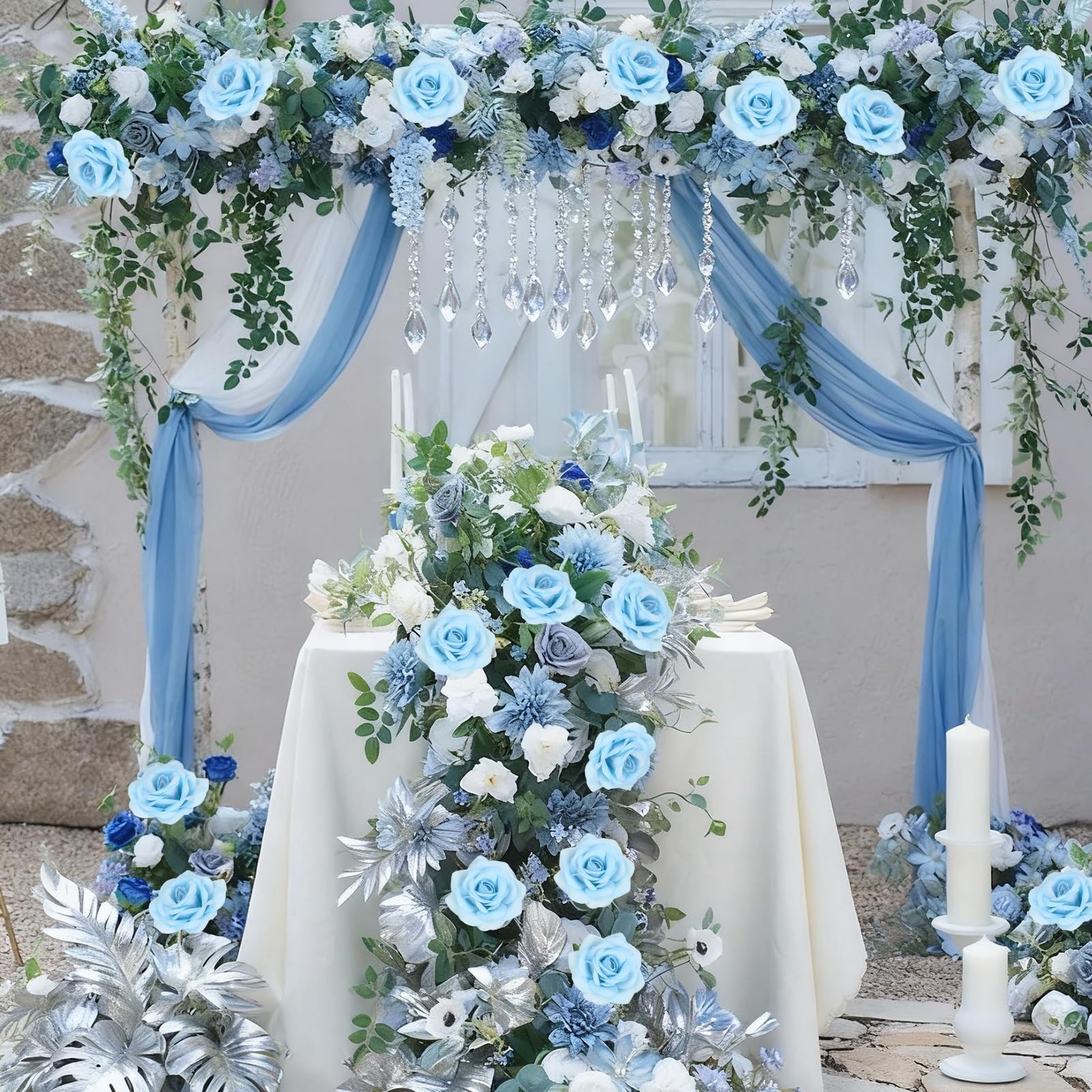 25 PCS Light Blue 2.75 Inch 7 CM Artificial Velvet Rose Flower Heads Decor