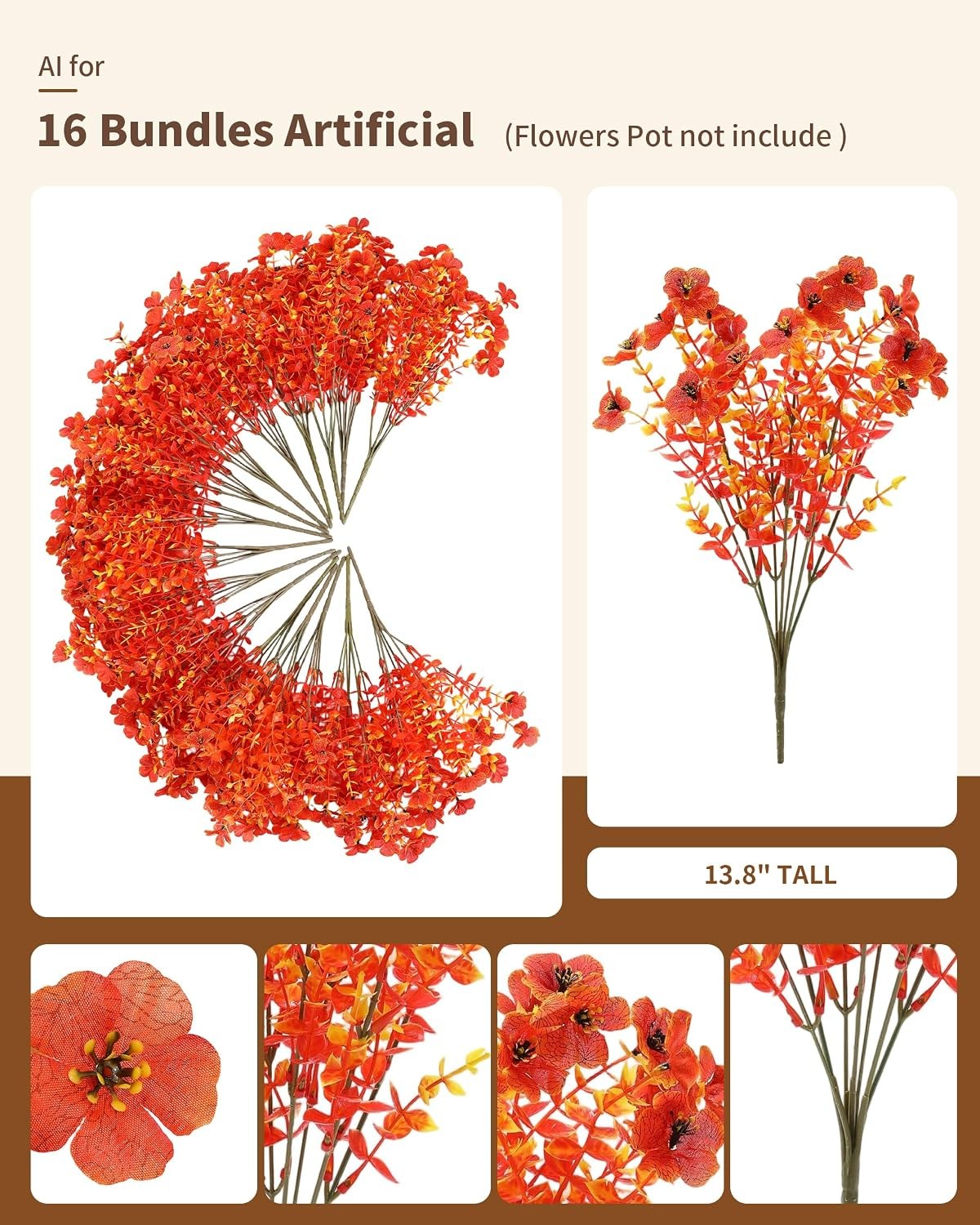Artificial Orange Yellow Fall Mums Faux Mum Bundles for Outdoor Planters