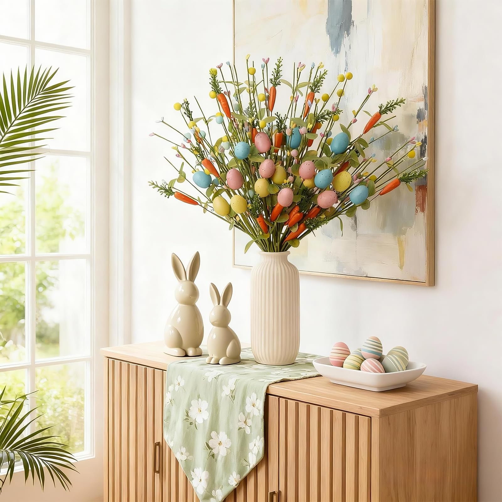 Easter Decorations 6 Pack Easter Stems 17 Inch Artificial Egg Picks with Carr…