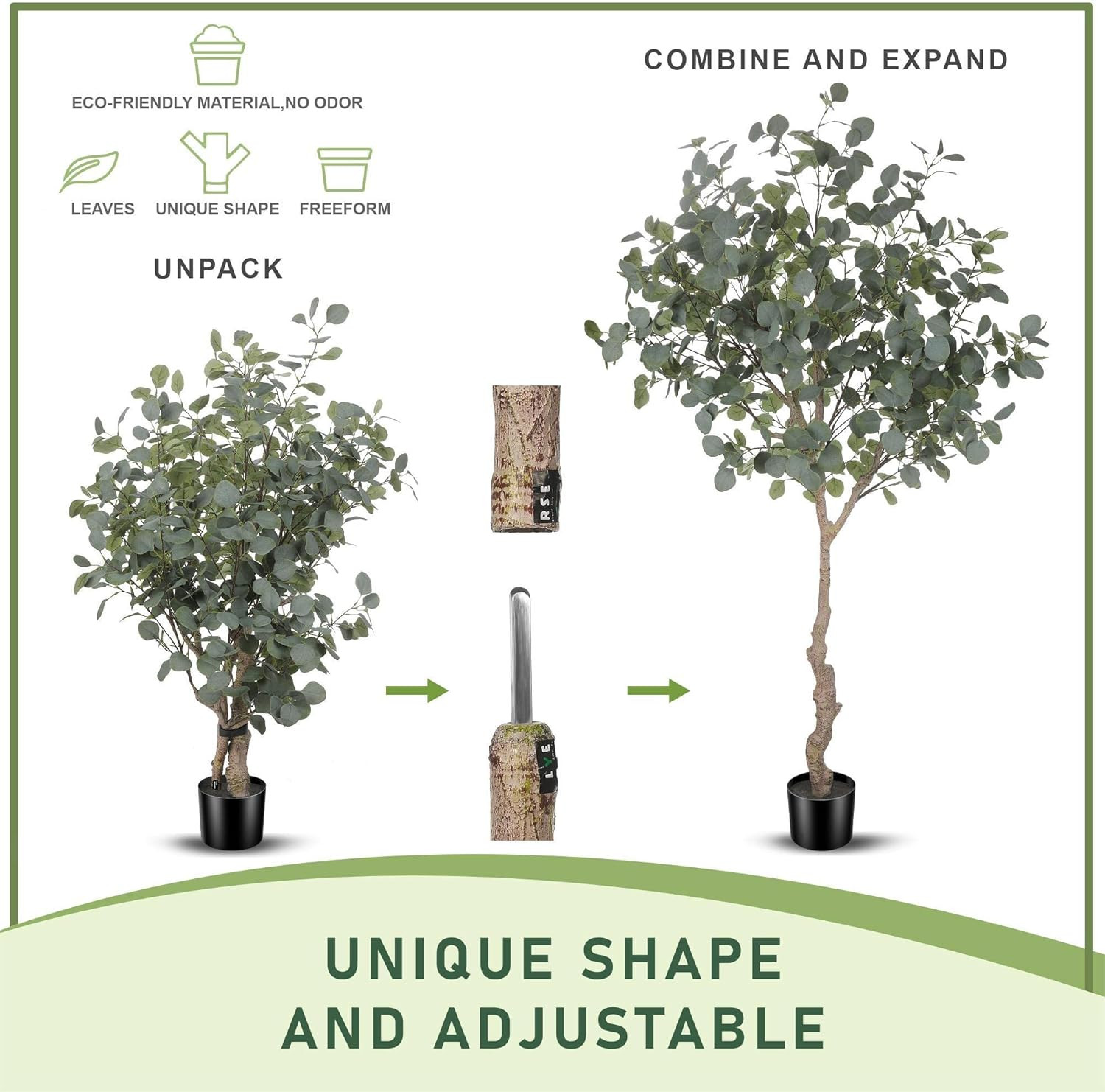 6Ft Artificial Eucalyptus Tree In Plastic Nursery Pot Tall Faux Eucalyptus Stems
