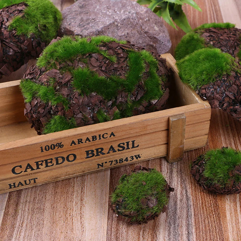 6pcs/Pack Green Moss Stone Artificial Grass Wood Fake Rock Blocks Simulation