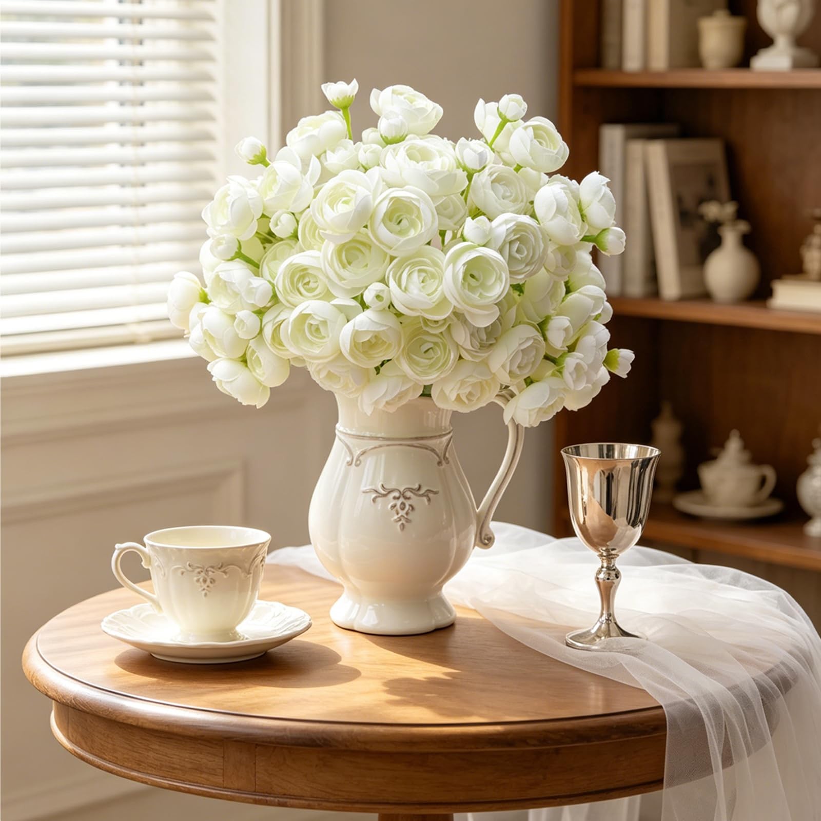 32Pcs Ivory White Real Touch Ranunculus Artificial Flowers