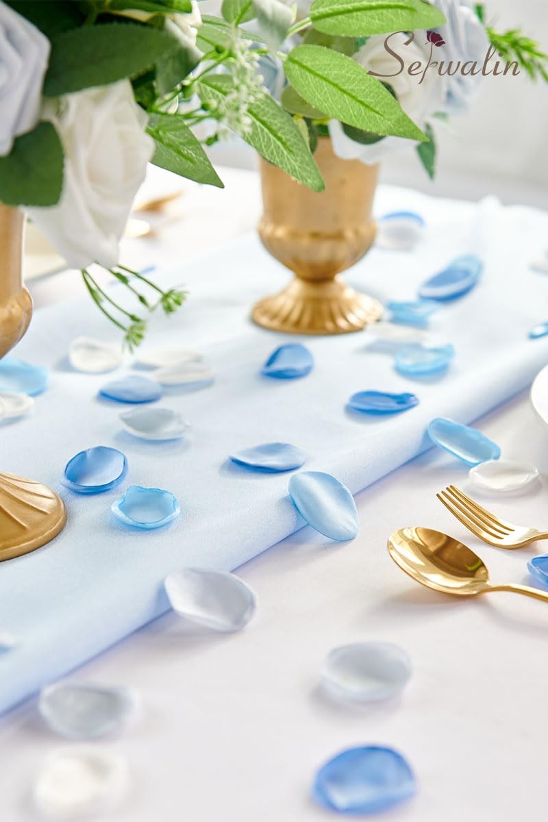 300 PCS Silk Rose Petal Blue White Flower Girl Aisle Basket Bridal Shower Deco