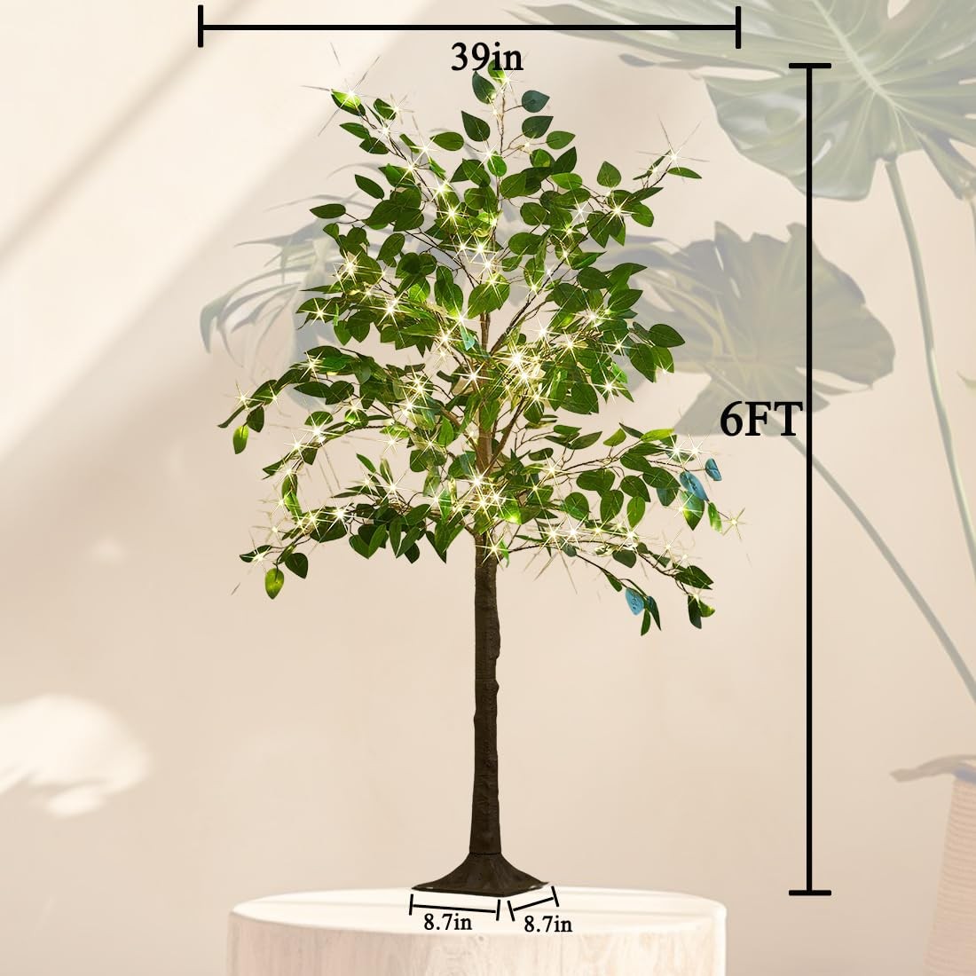 Artificial Ficus Silk Tree Lights 6FT 264 LED Fairy Lights, Faux Plant Tree w…