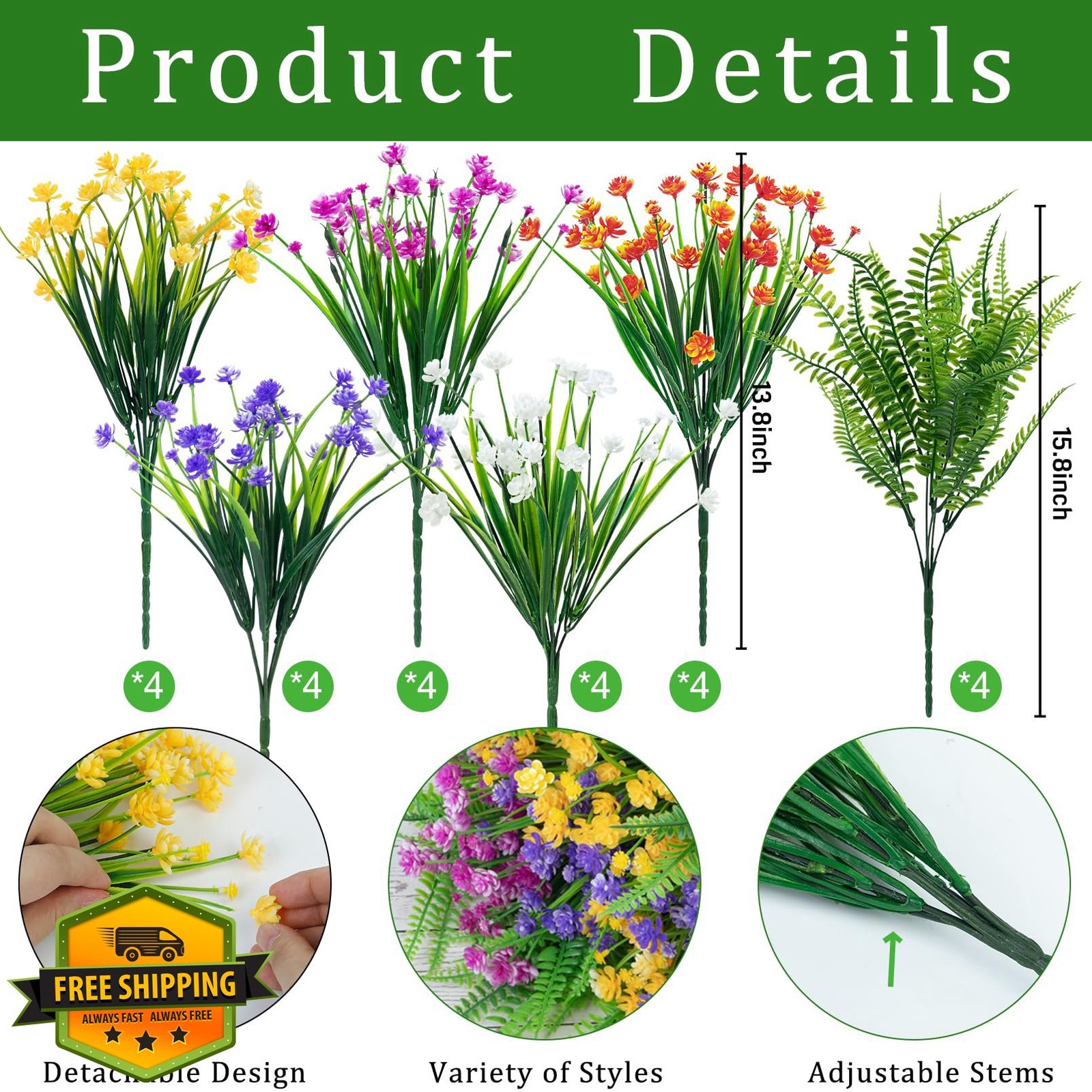 Ouddy Decor 24 Packs Artificial Flowers Mixed