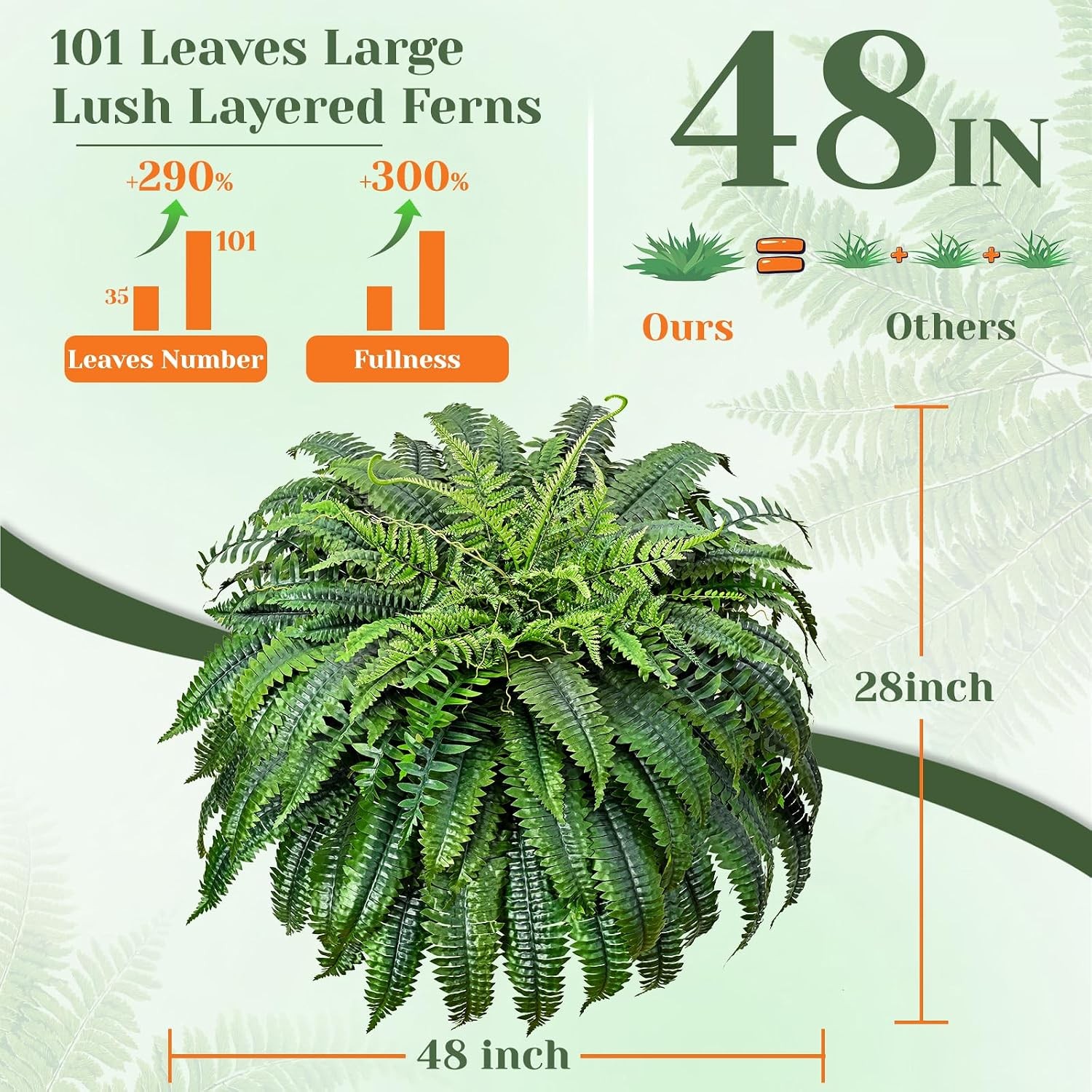 48″ Artificial Ferns 101 Leaves UV Resistant