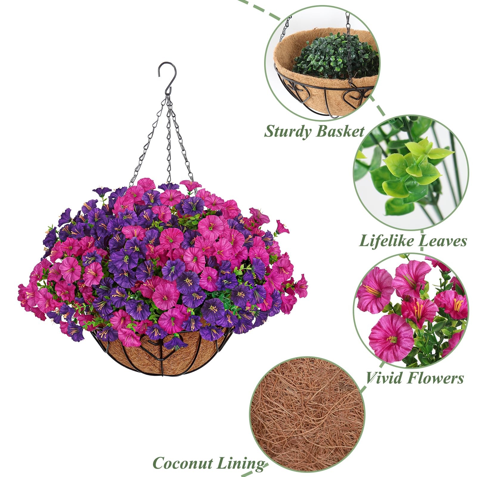 KHOYIME Artificial Hanging Flowers Plants Basket for Outdoors Indoor, 2 Set F…