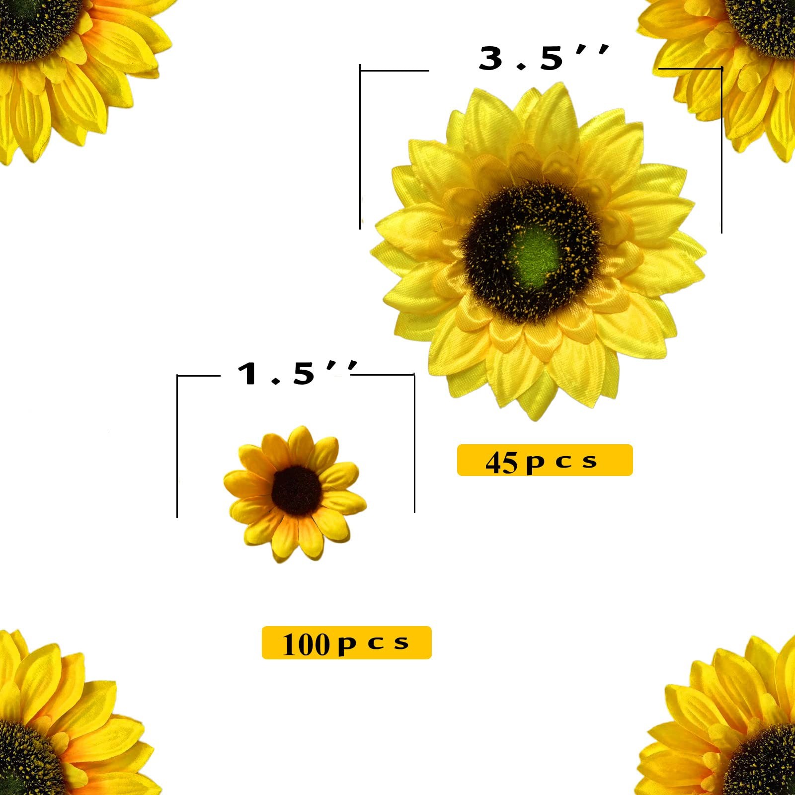130 PCS Artificial Sunflower Heads Yellow Floral Decor 3.5/1.5 Inch DIY Crafts