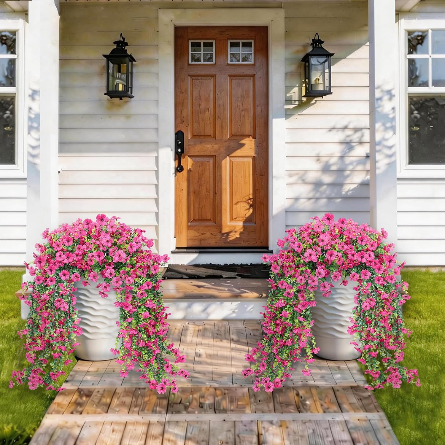 Artificial Hanging Flowers for Outdoors Faux Plants Spring Porch Decor, 2 Pcs