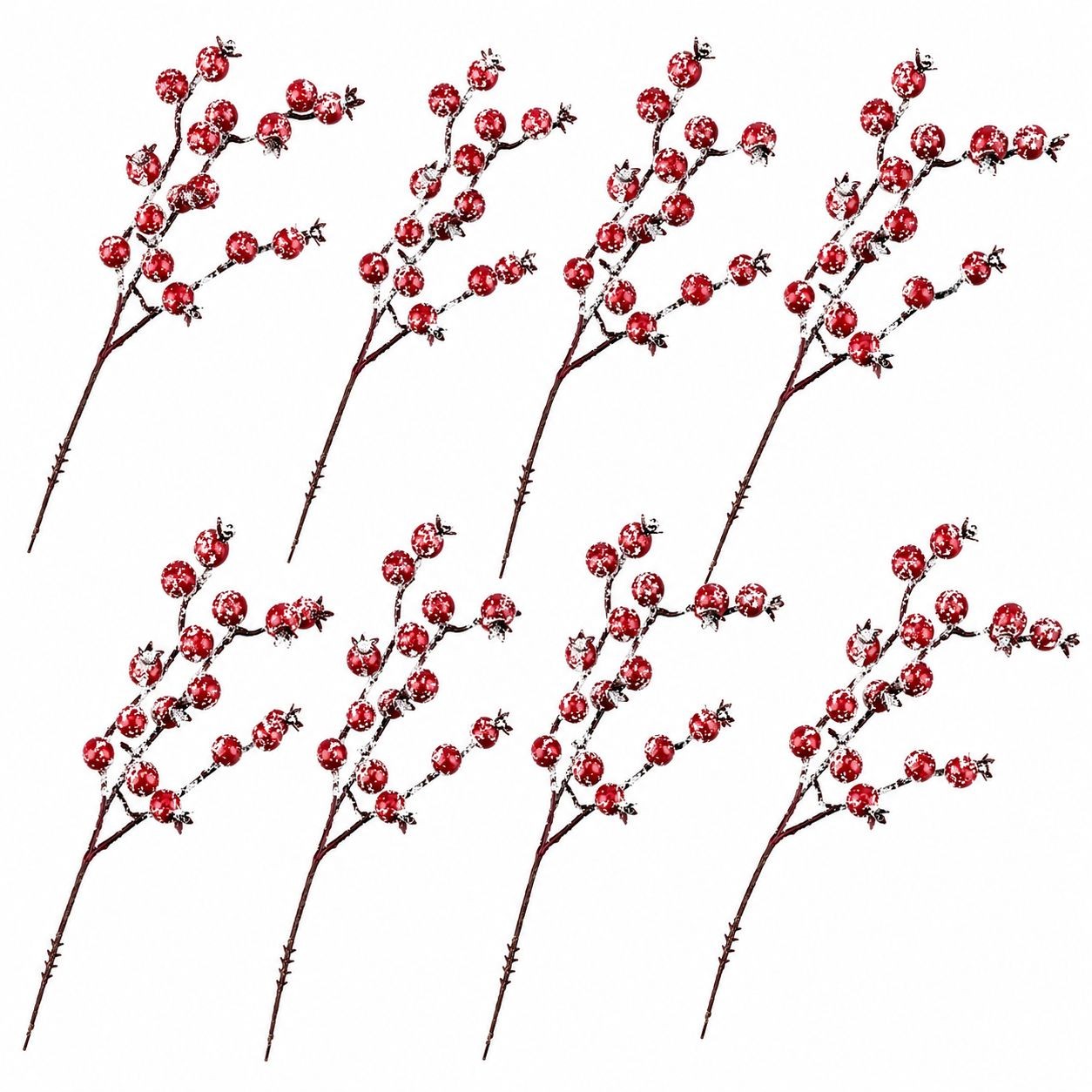 8 Frosted Red Berry Picks Winter Berry Stems Christmas Decor Faux Berry Branches