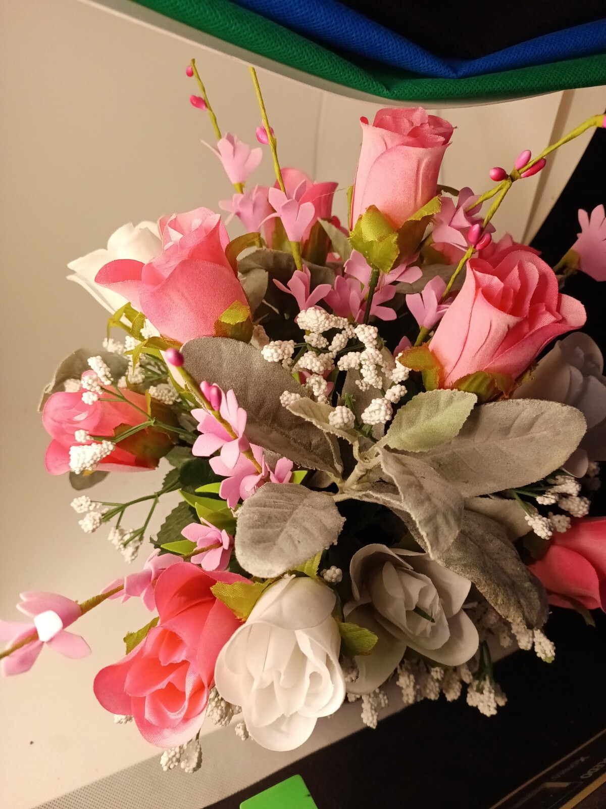 Beautiful Pink And White Floral Bouquet And A Silver Face Realistic Desk…