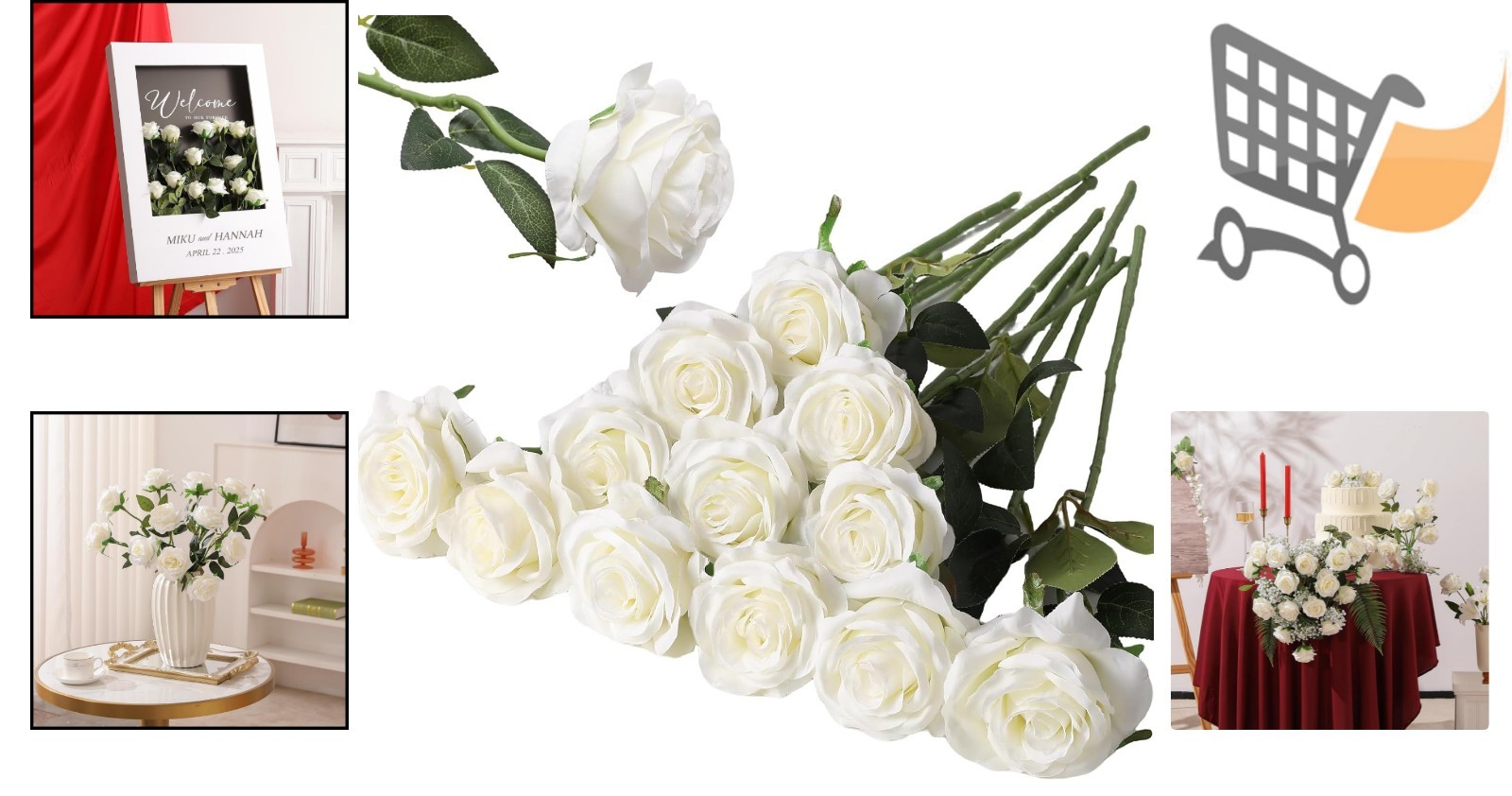 Artificial Silk Roses Bouquet 12PCS Long Stem Faux Flowers for Home Wedding