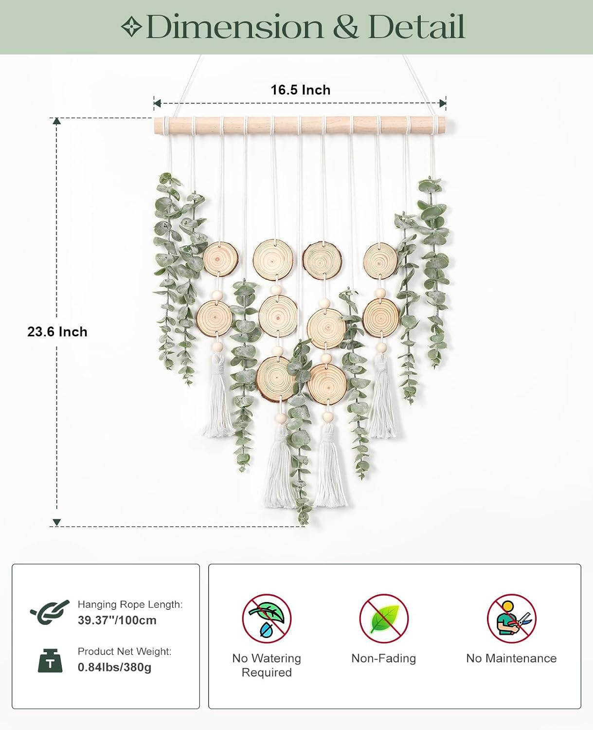 Artificial Eucalyptus Wall Hanging, Fake Greenery Leaves Stems with Wood Slices