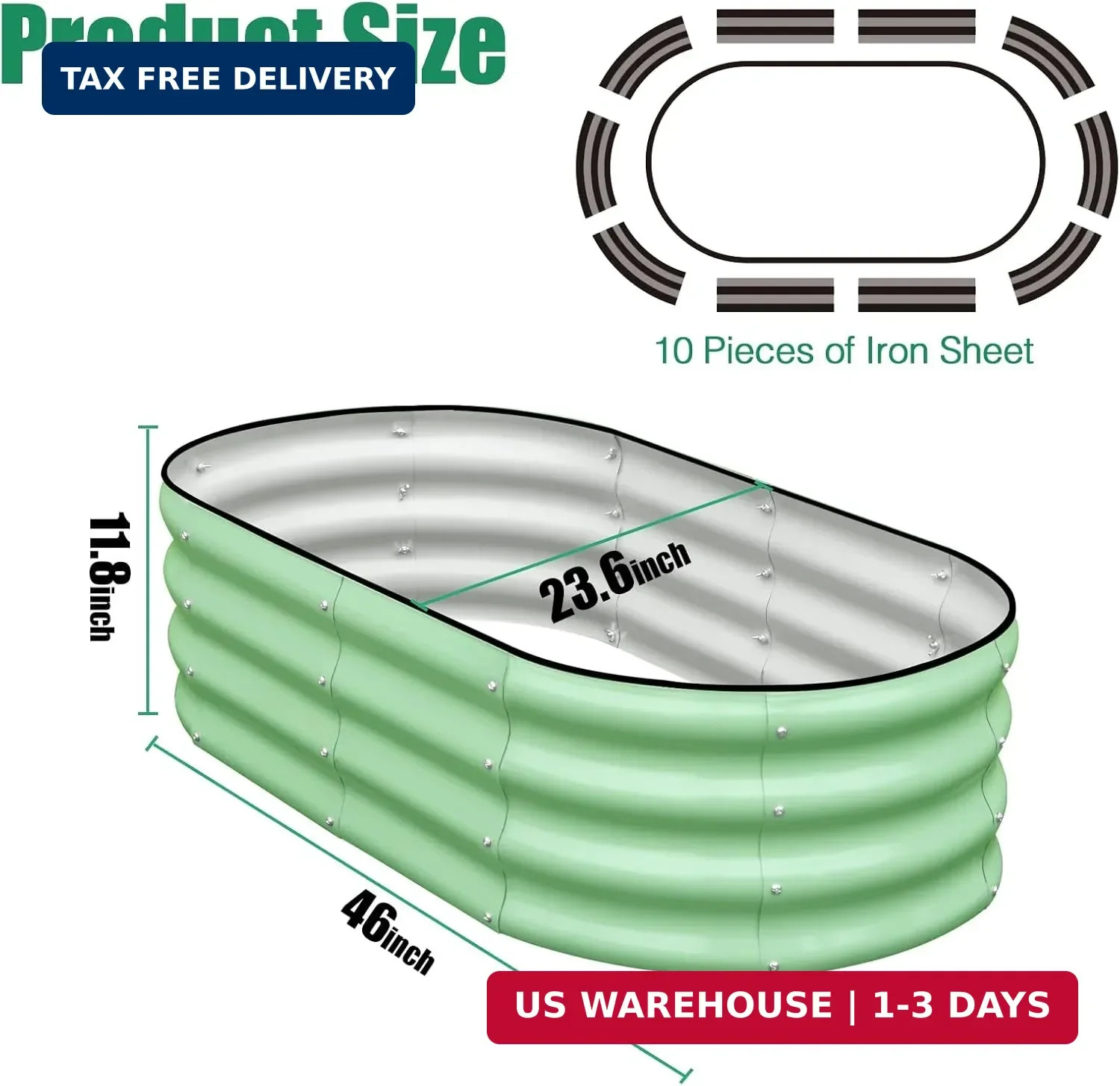 SnugNiture Galvanized Raised Garden Bed, 4x2x1ft Oval Metal Planter Box for Plan