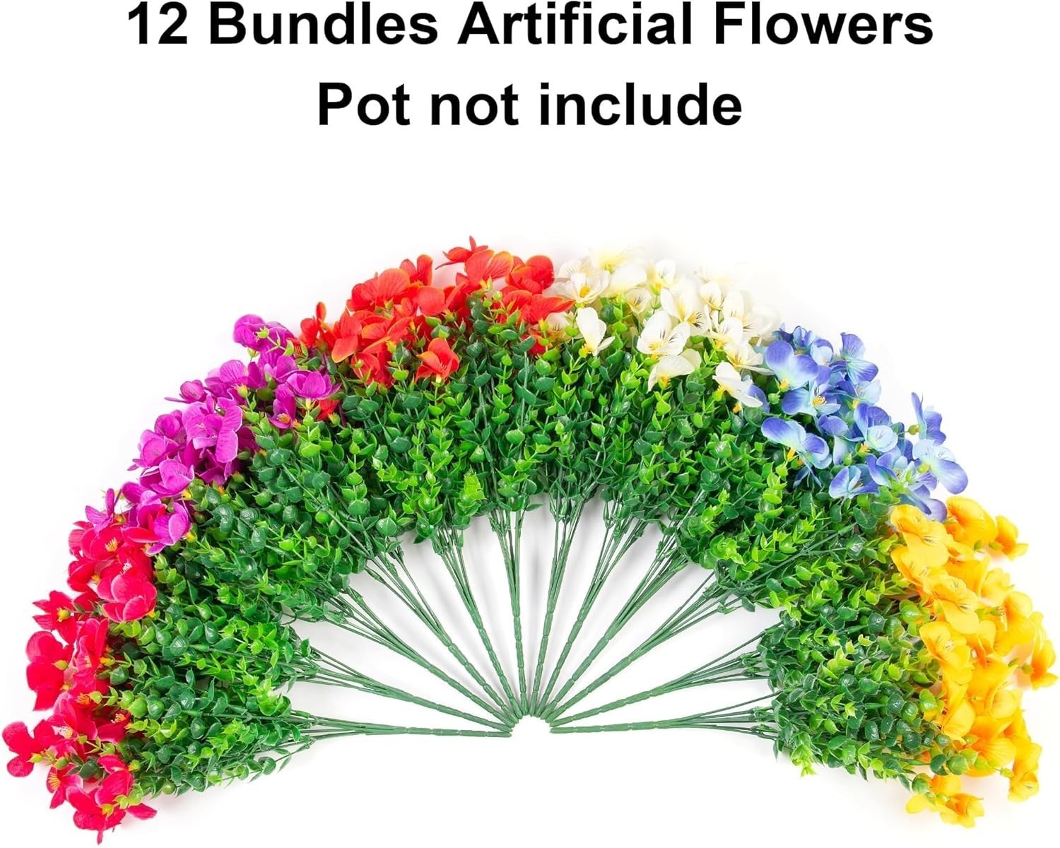 Artificial Pansy Flowers with Eucalyptus—Perfect for Gardens & Porches, 12 Count