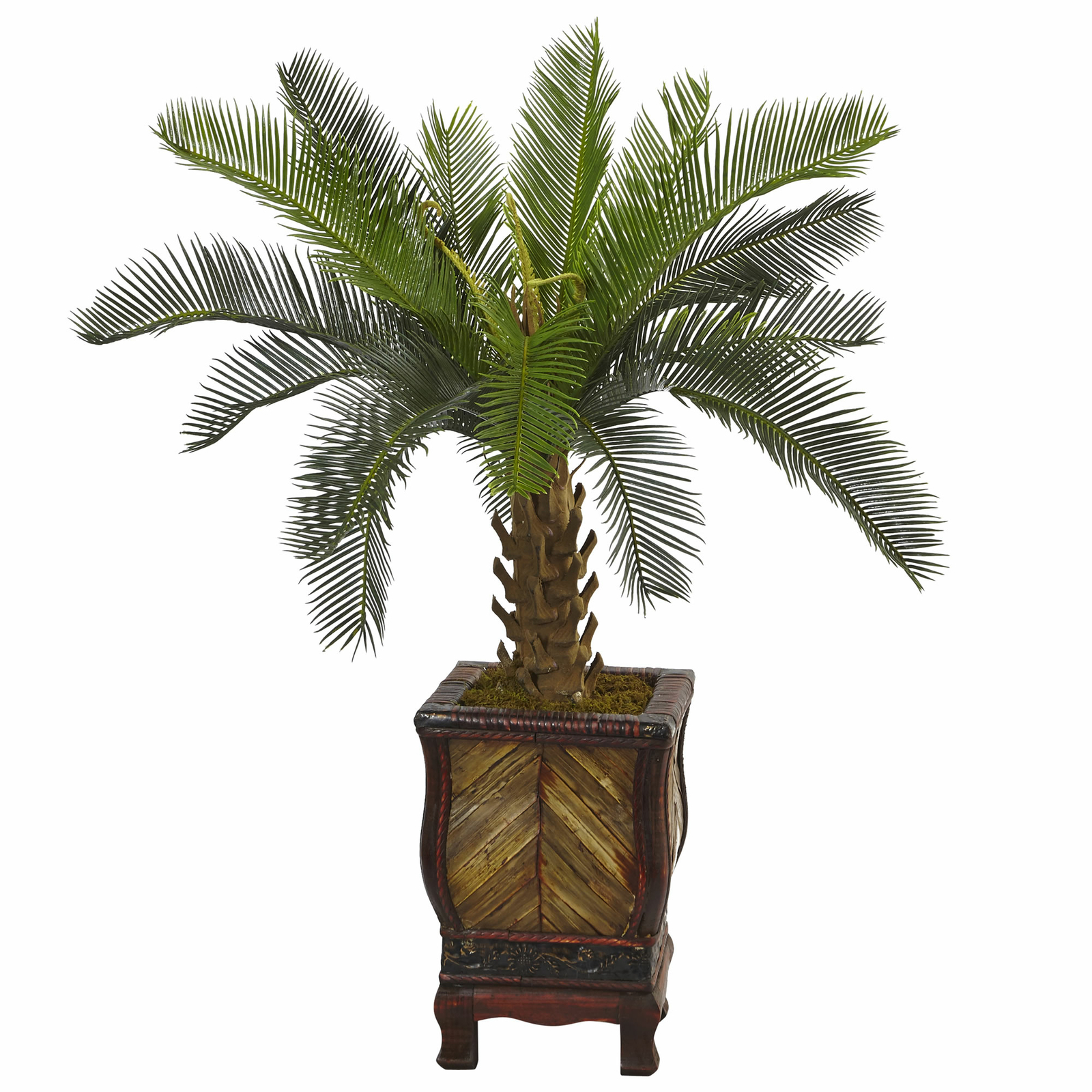 Cycas Tree in Wood Planter Realistic Plant Nearly Natural 3’ Home Garden Decor