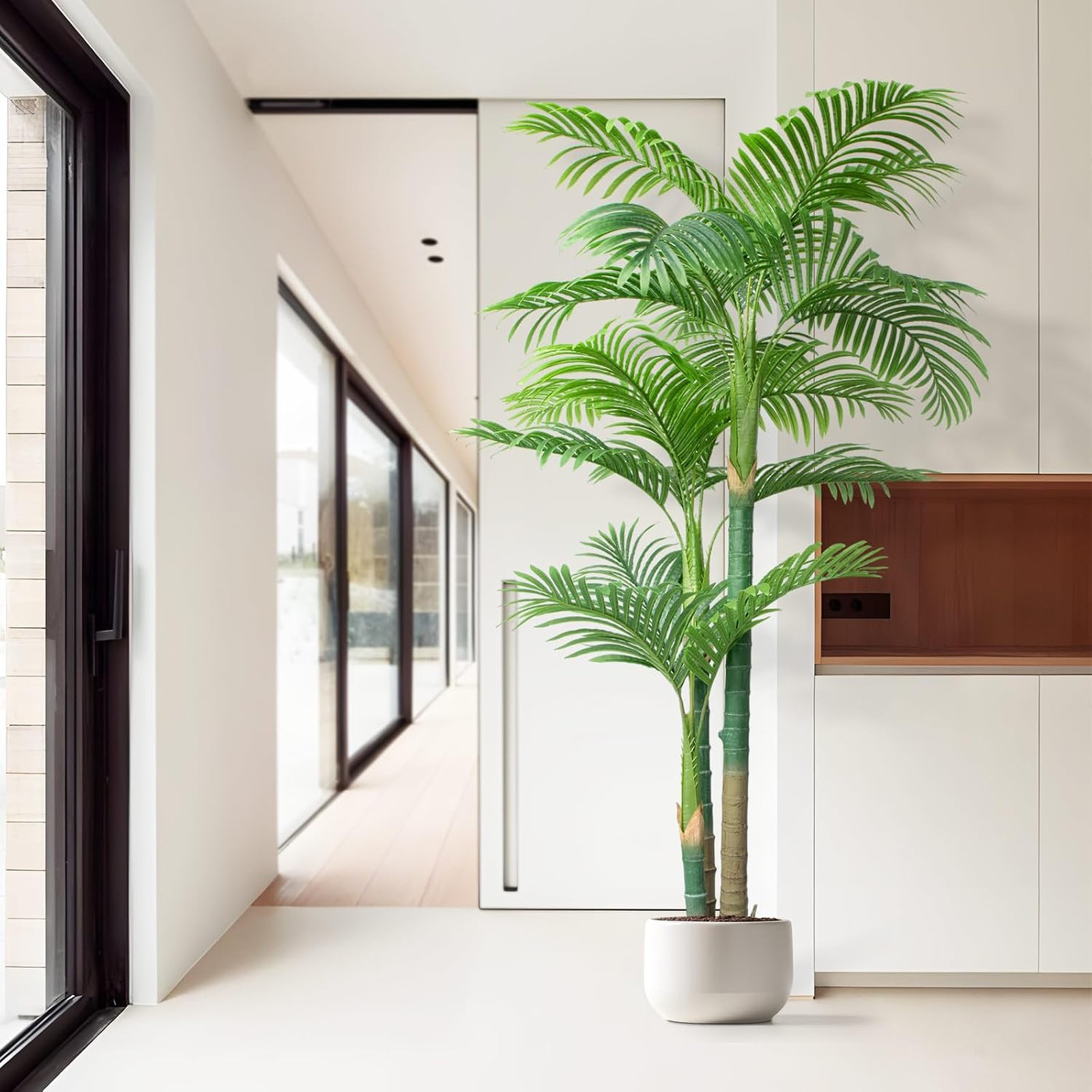 6ft Artificial Palm Tree with UV Resistant Silk Leaves, Indoor Outdoor