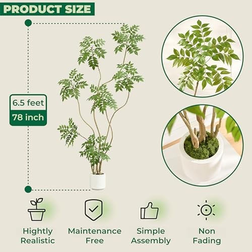 6.5FT Artificial Sumac Tree with White Pot, Tall Faux Plants Indoor, 6ft 6in