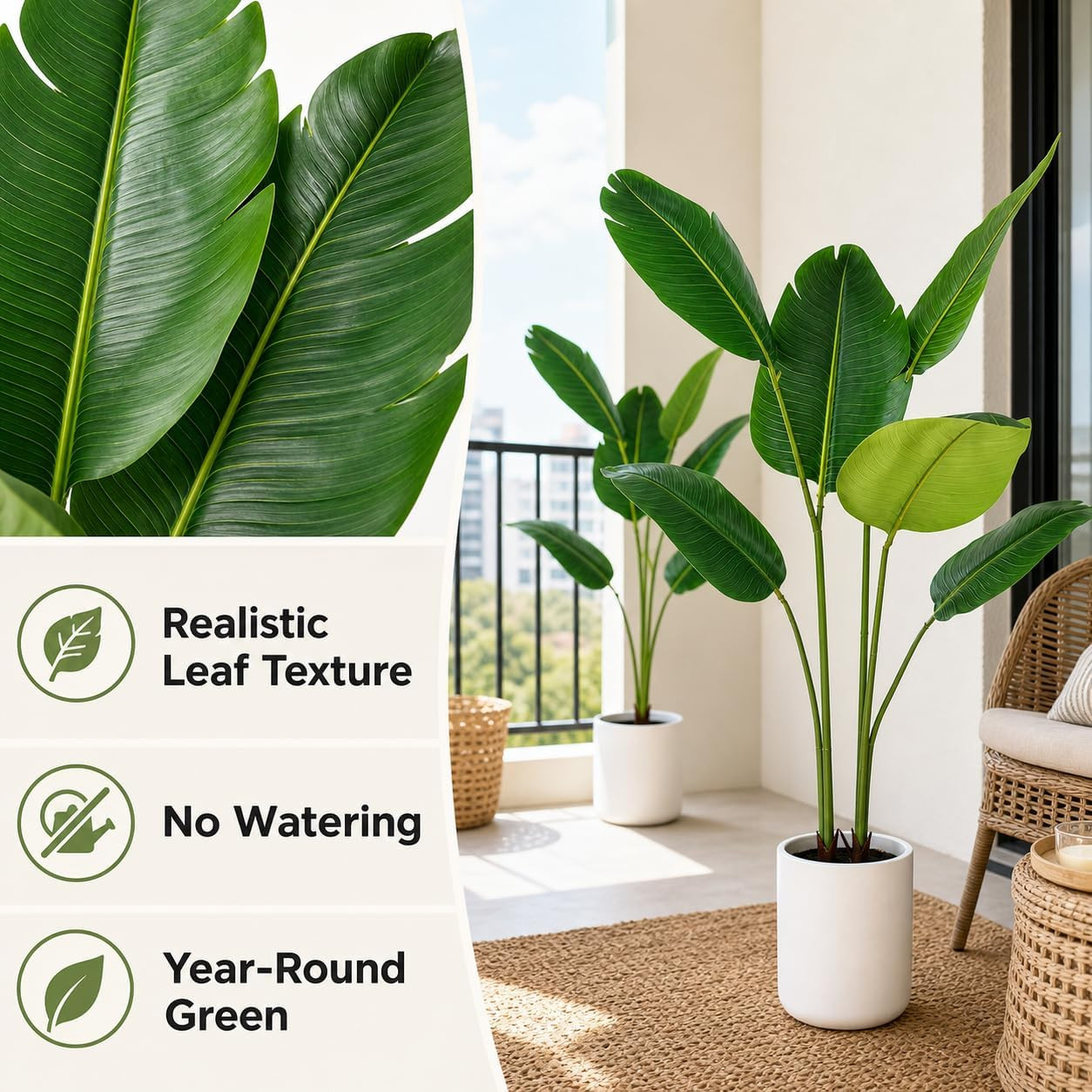 Artificial Bird of Paradise Plant 3.3Ft, Faux Banana Leaf Tropical Trees with 6