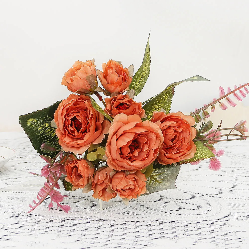 9 Heads Artificial Rose Silk Flowers Wedding Arch Home Living Room Decor