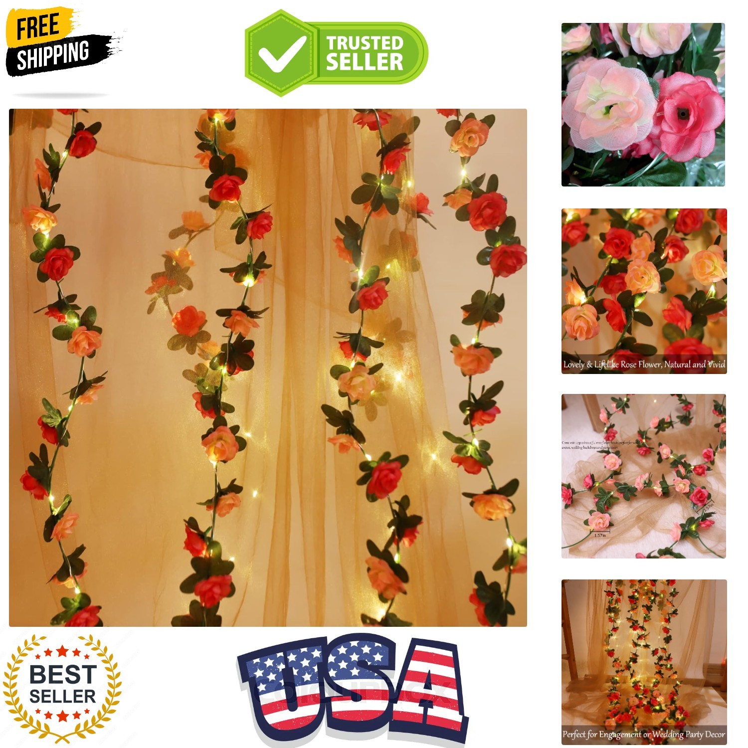 30 LED Rose Flower String Lights 8.2ft Artificial Flower Garland with Lights …