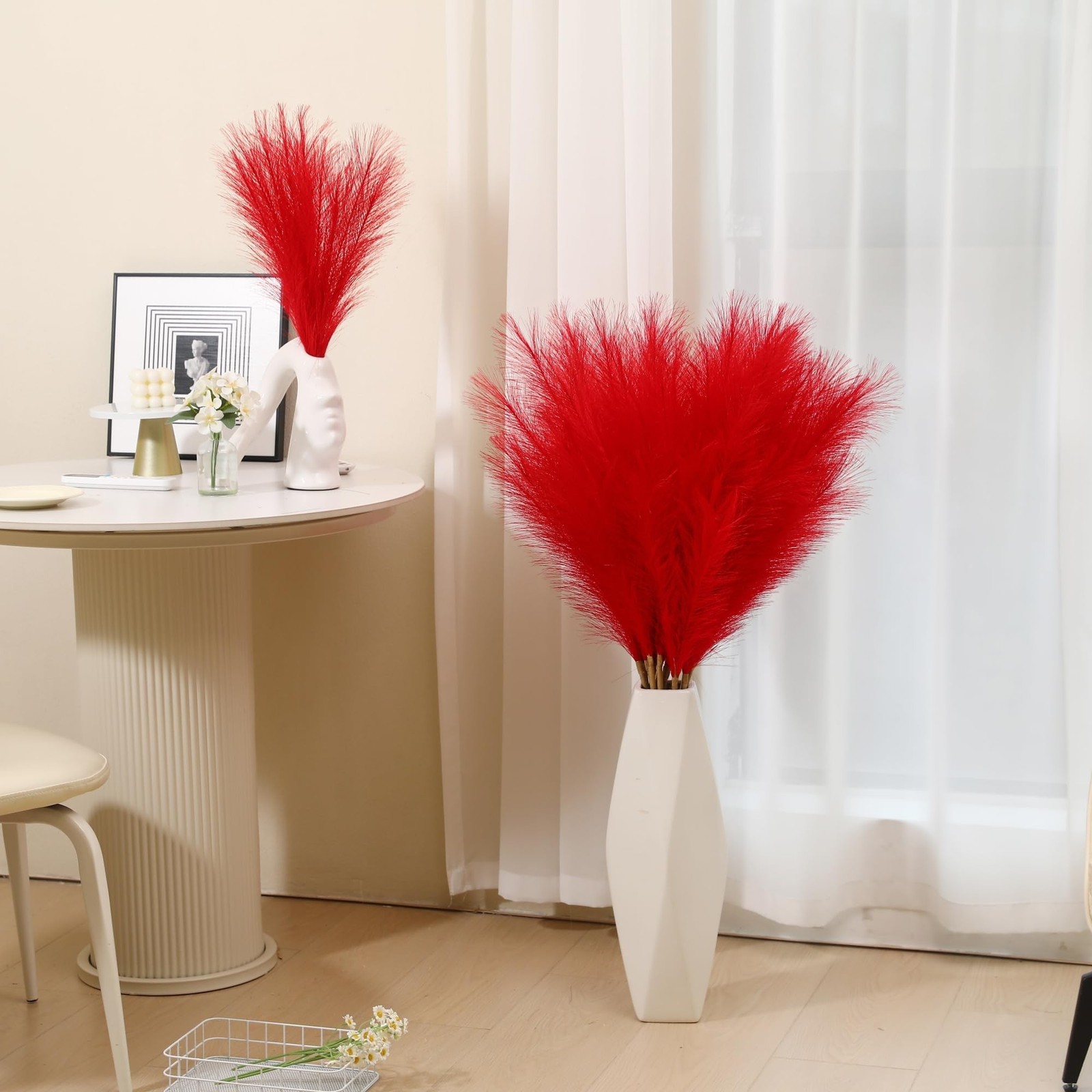 9 Stems Red Pampas Grass – 38 Inch Tall Fluffy Faux Pampas Grass Decor, Long …