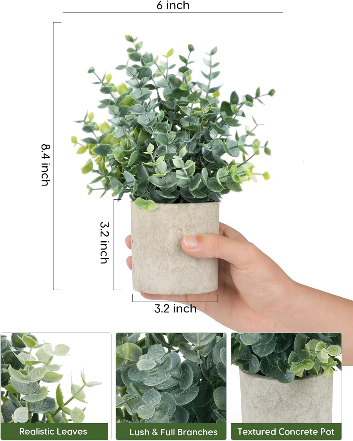 Chic Potted Eucalyptus Plants – Set of 2, Water Resistant, Low Maintenance