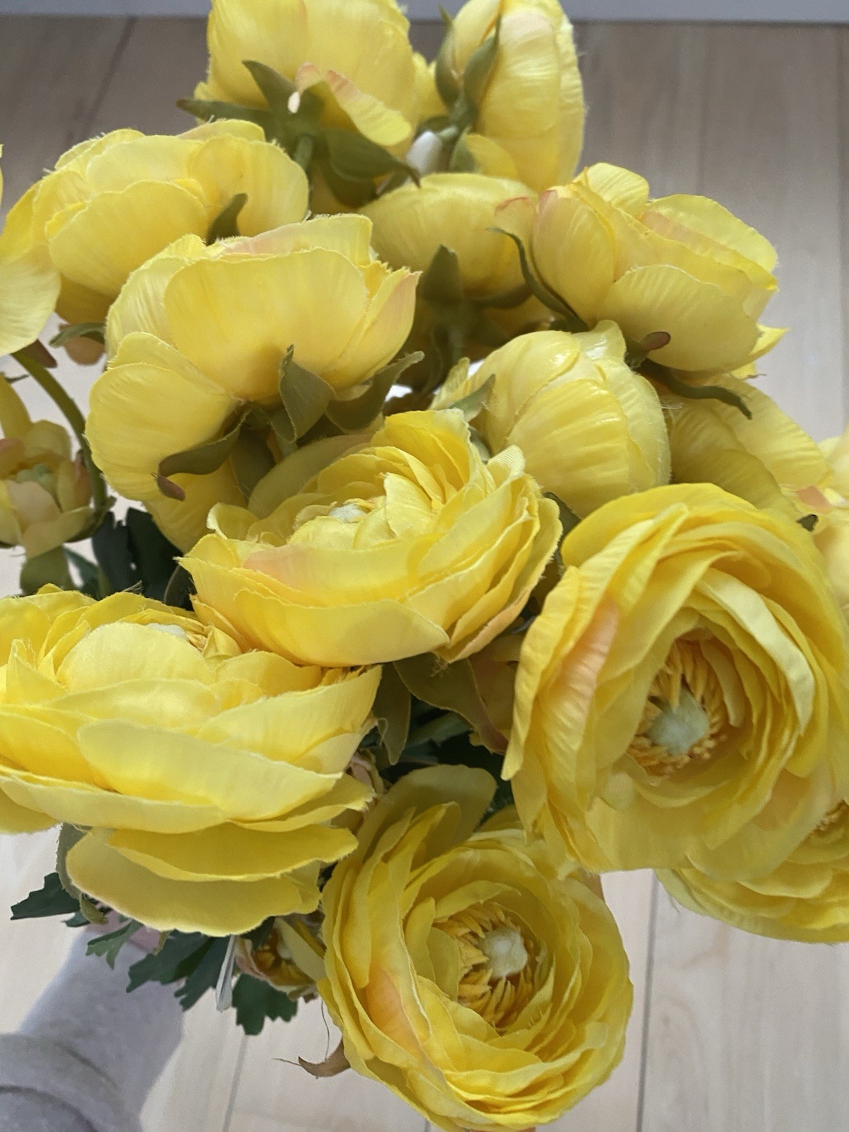 Real Looking 18 Count, Yellow Ranunculus Faux Flower Spray 19” Long