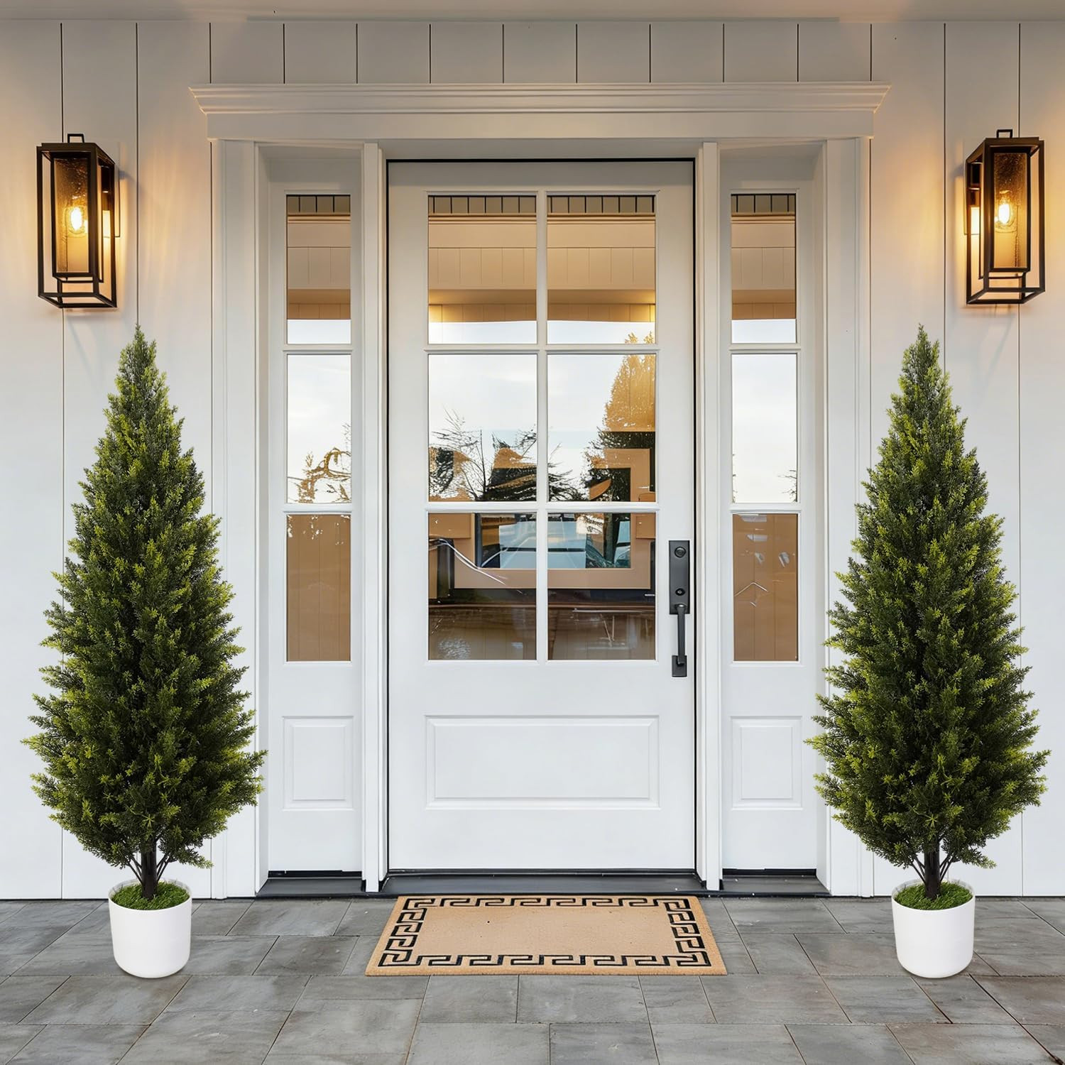 2 Pack 4Ft UV Resistant Artificial Cedar Topiary Trees for Indoor Outdoor Decor