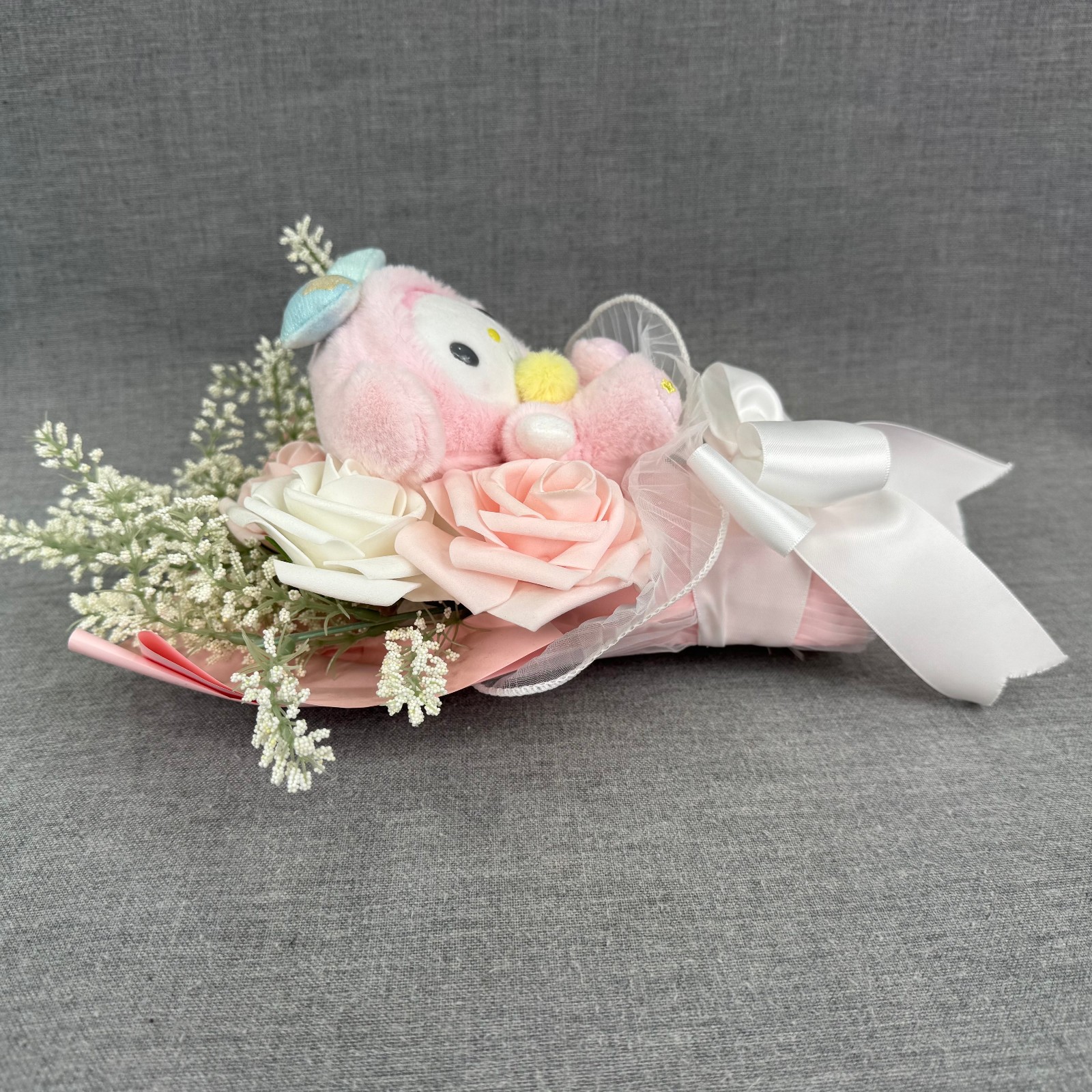 Sanrio My Melody Plush Flower Bouquet Pink Roses Gift Arrangement Decor Kawaii
